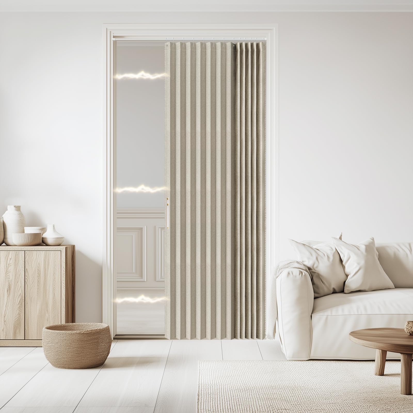 Jilron 100% Blackout Fabric Folding Door Curtain with Magnetic Closure - Accordion Style for Sliding Doors, Closets,Wardrobe and Temporary Door Solutions Doorway Curtains（W42 x L78, Black，1 Panel）