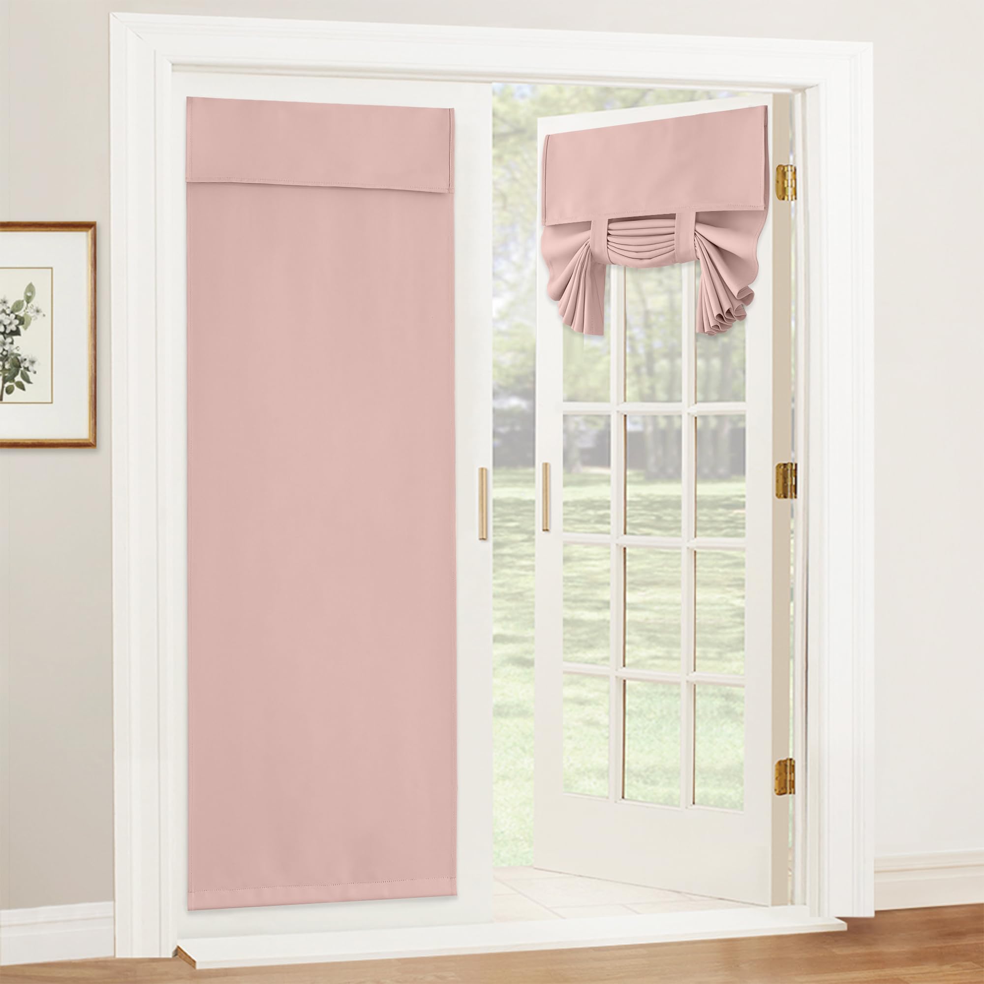 RYB HOME Blackout French Door Curtain - Privacy Thermal Insulated Window Shades for Patio Kitchen Front Entry Back Door Glass Window, Self Adhesive No Drill, 1 Panel, 26" W x 69" L, Black