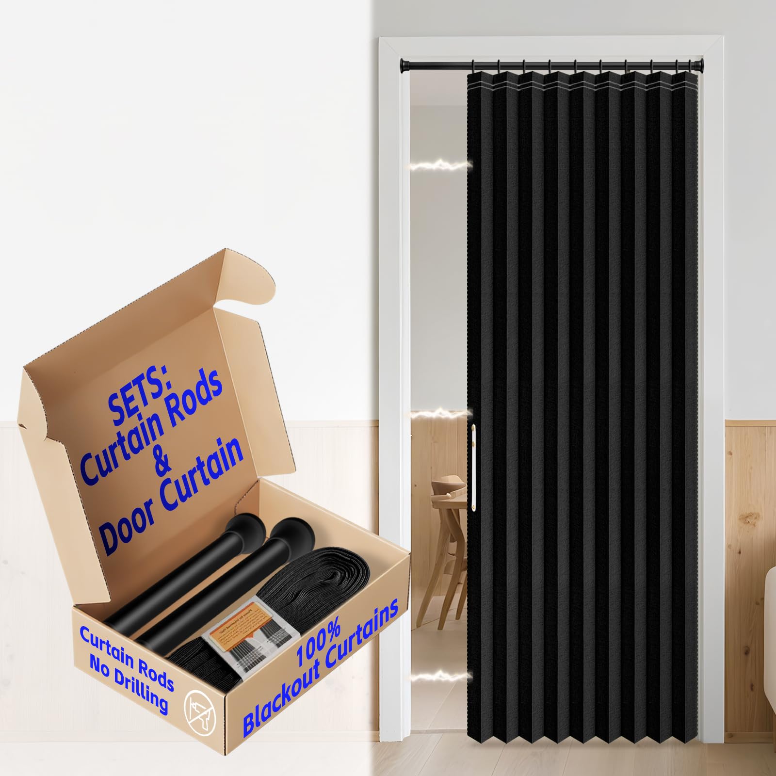 AJAZZ 100% Blackout Accordion Door Magnetic Door Curtain Folding Closet Doors Curtain Invisible Applicable Bedroom Room Living Room Doorway （Grey 42" W x 78" L 1 Panel