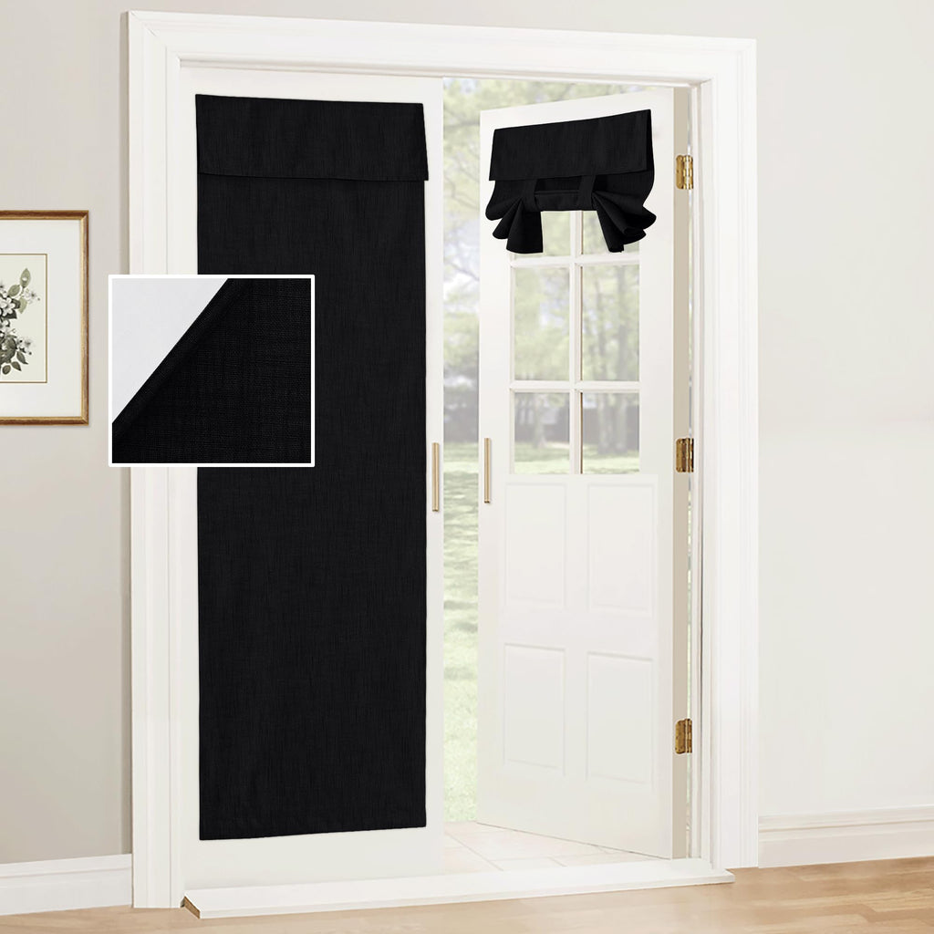 RYB HOME Blackout French Door Curtain - Privacy Thermal Insulated Window Shades for Patio Kitchen Front Entry Back Door Glass Window, Self Adhesive No Drill, 1 Panel, 26" W x 69" L, Black