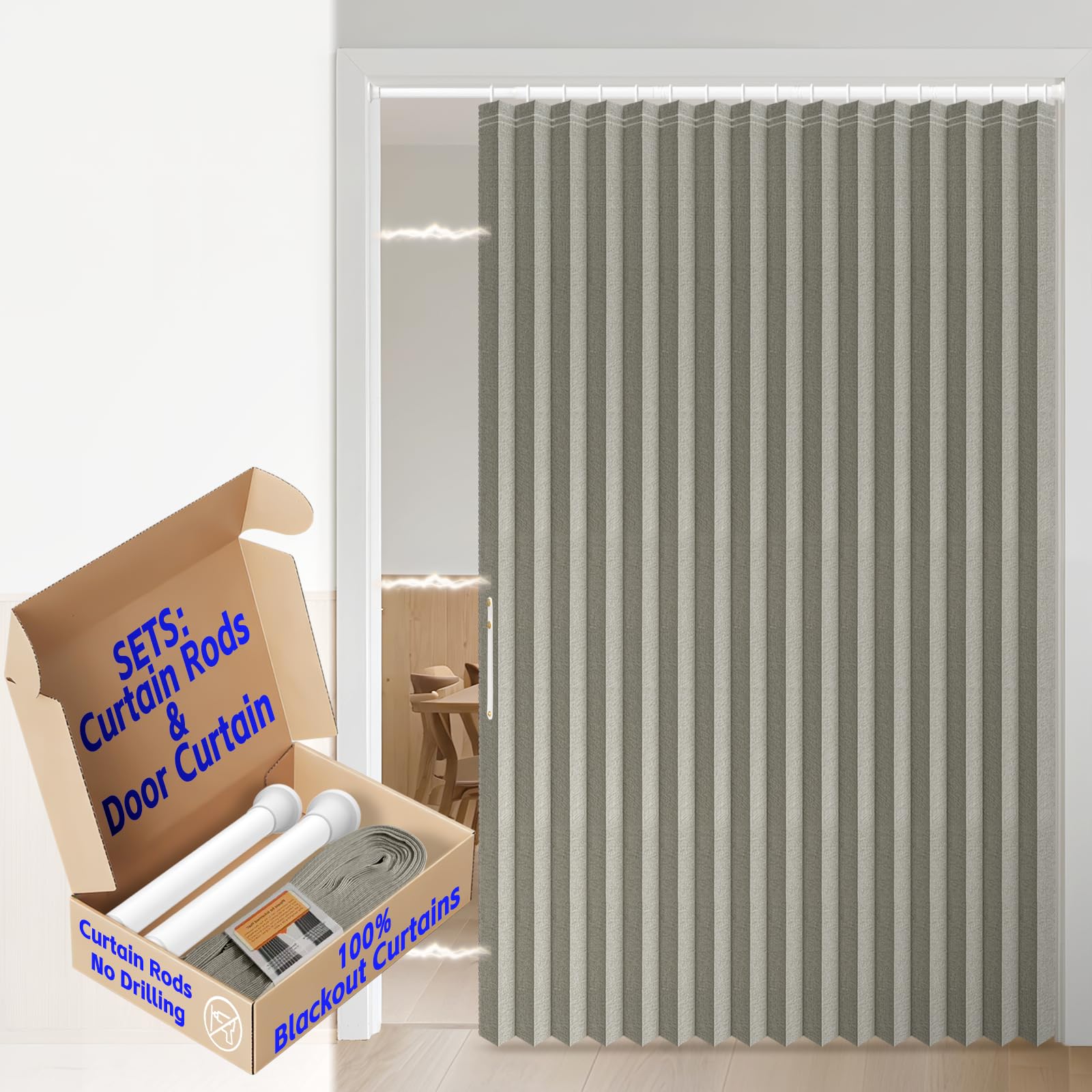 AJAZZ 100% Blackout Accordion Door Magnetic Door Curtain Folding Closet Doors Curtain Invisible Applicable Bedroom Room Living Room Doorway （Grey 42" W x 78" L 1 Panel