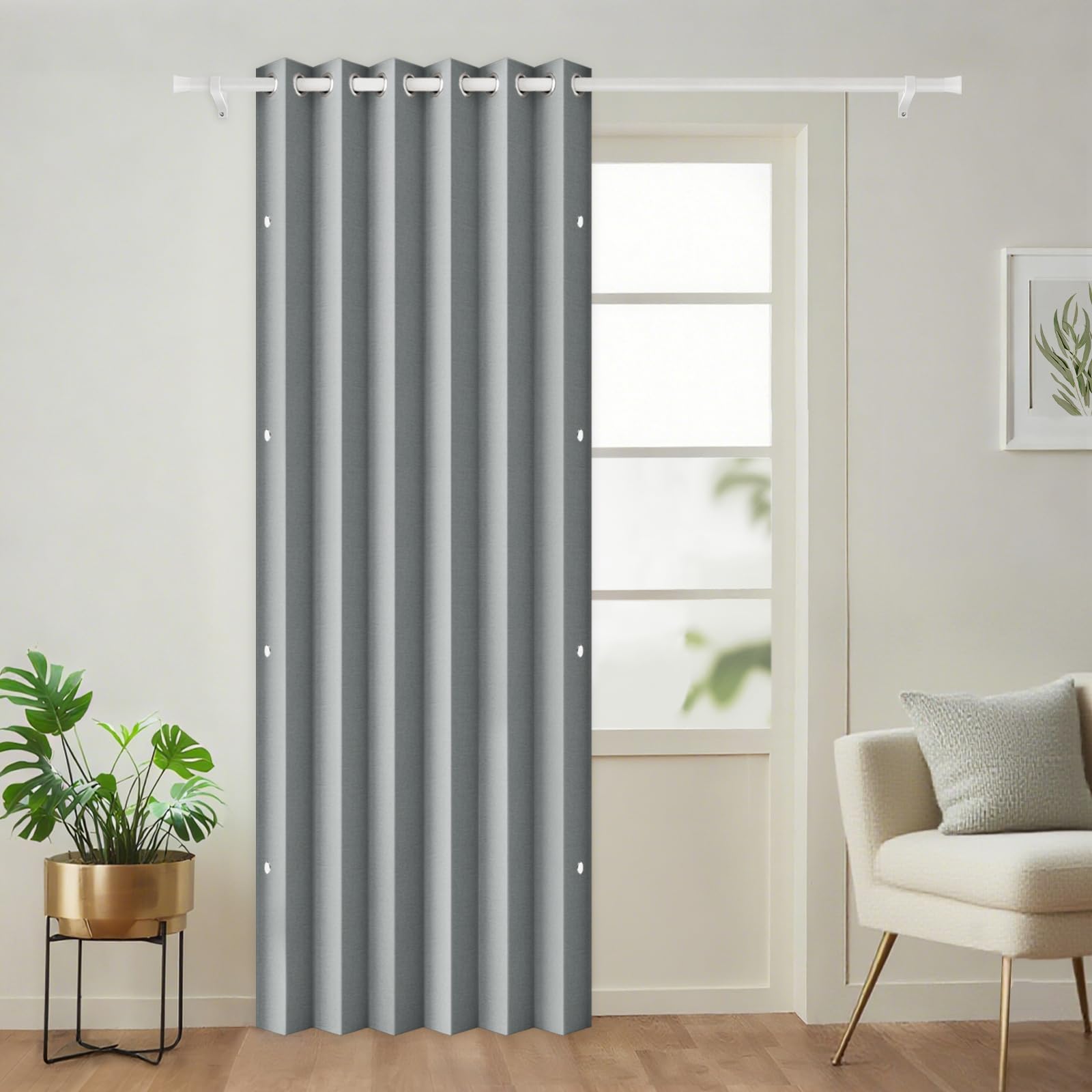 100% Blackout Privacy Door Curtain for Doorway, Magnetic Door Curtain for Closet & Hallway, 1 Panel, W45 x L80, Gray
