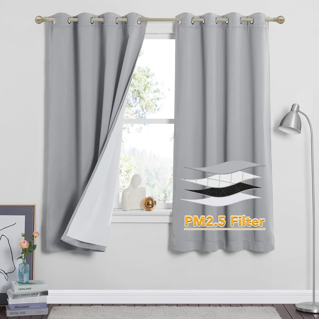 RYB HOME Dustproof Curtains for Large Window, Soundproof Thermal Insulated Blackout Curtains for Sliding Glass Door Furance Office Dorm Bedroom Living Room, Silver Grey, W62 x L95 inch, 2 Panels