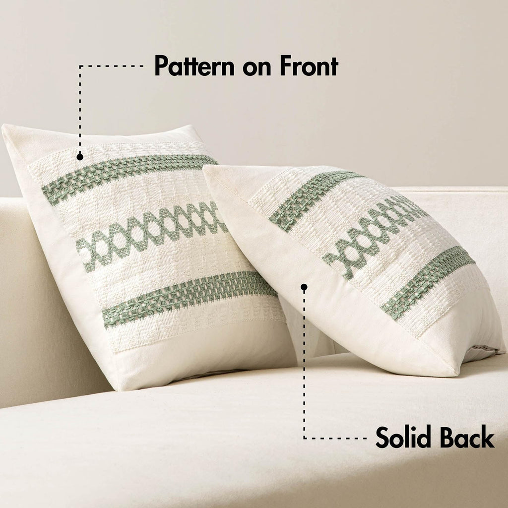 Set of 2 18x18 Inch Sage Green Macrame Woven Boho Farmhouse Pillow Covers Retro Cotton Cushion Cases for Sofa Bed Chair Summer Spring Decor
