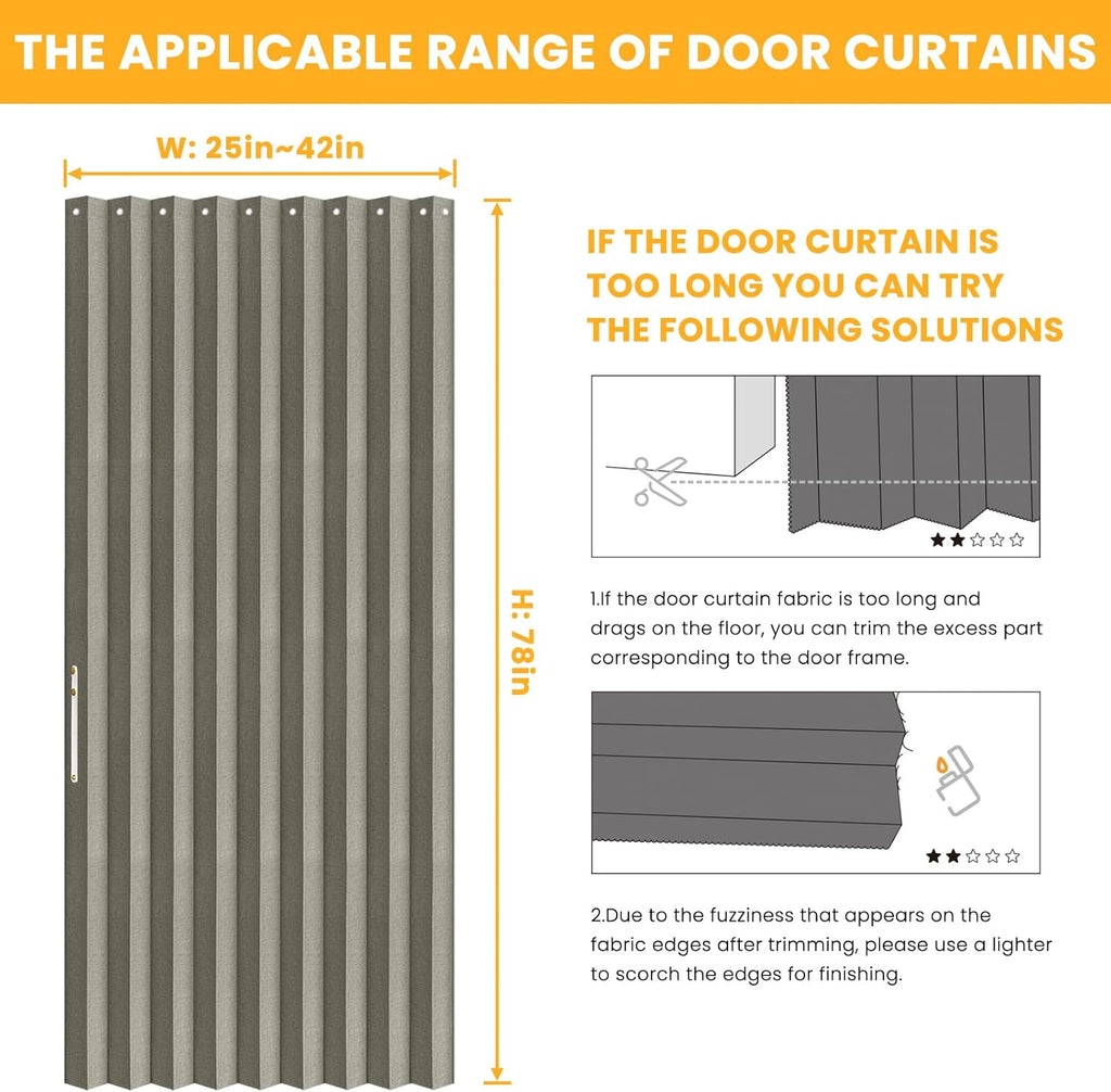 AJAZZ 100% Blackout Accordion Door Magnetic Door Curtain Folding Closet Doors Curtain Invisible Applicable Bedroom Room Living Room Doorway （Grey 42" W x 78" L 1 Panel