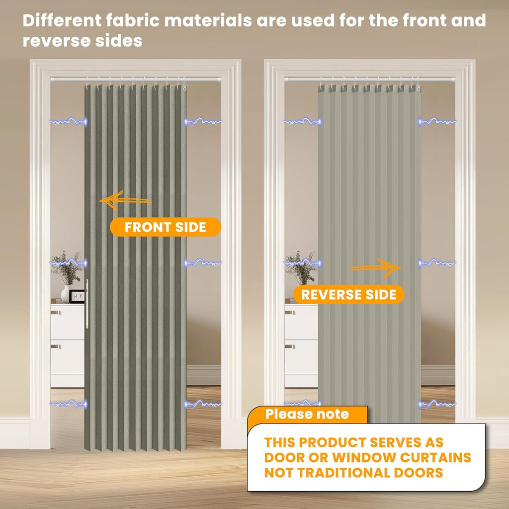 AJAZZ 100% Blackout Accordion Door Magnetic Door Curtain Folding Closet Doors Curtain Invisible Applicable Bedroom Room Living Room Doorway （Grey 42" W x 78" L 1 Panel