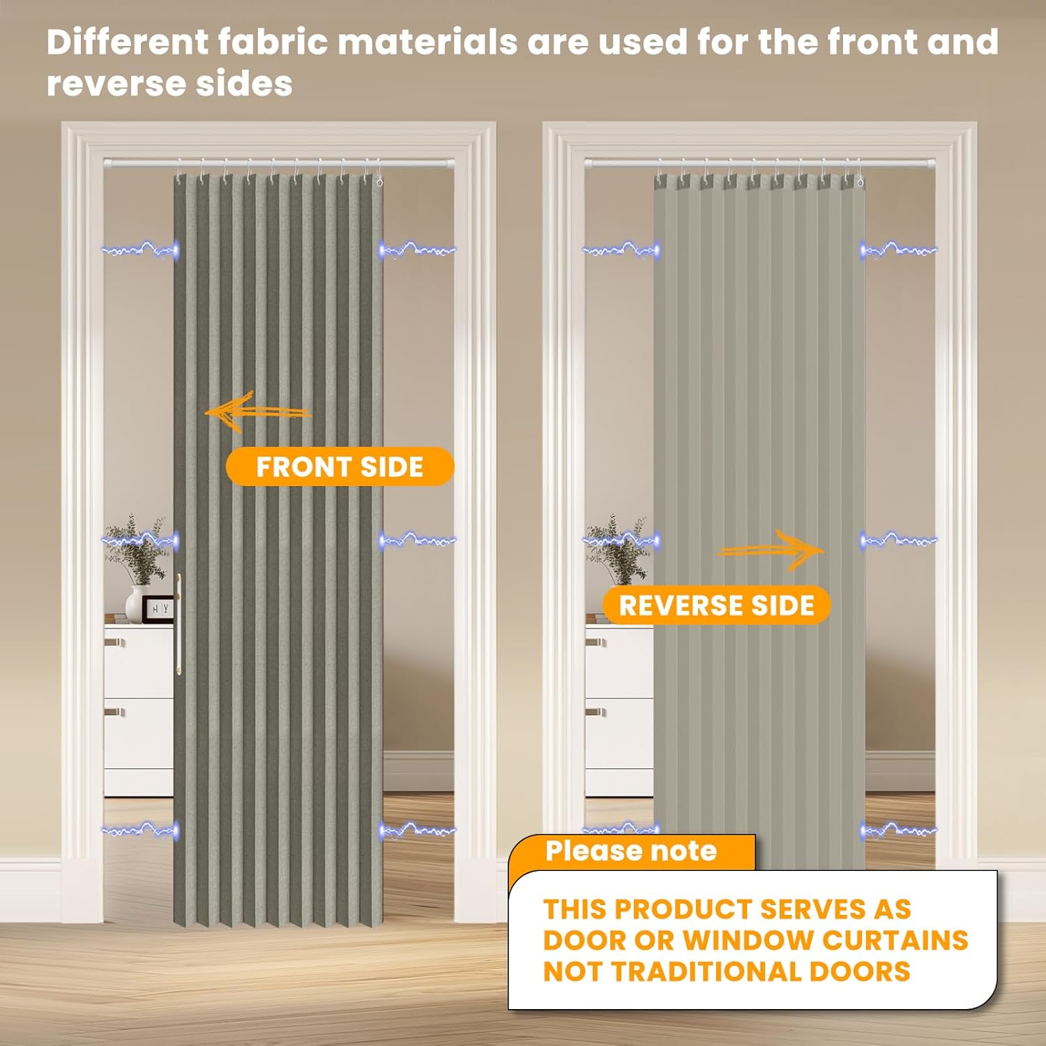 AJAZZ 100% Blackout Accordion Door Magnetic Door Curtain Folding Closet Doors Curtain Invisible Applicable Bedroom Room Living Room Doorway （Grey 42" W x 78" L 1 Panel