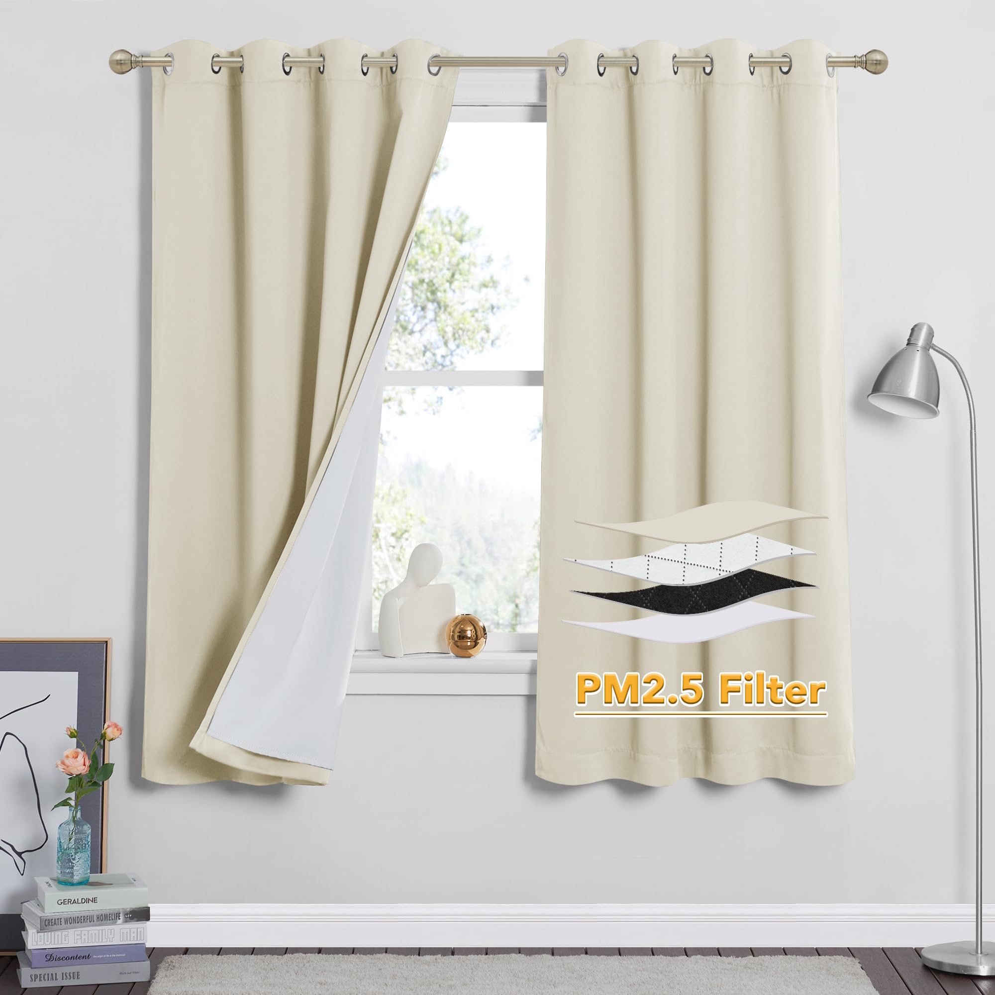 RYB HOME Dustproof Curtains for Large Window, Soundproof Thermal Insulated Blackout Curtains for Sliding Glass Door Furance Office Dorm Bedroom Living Room, Silver Grey, W62 x L95 inch, 2 Panels