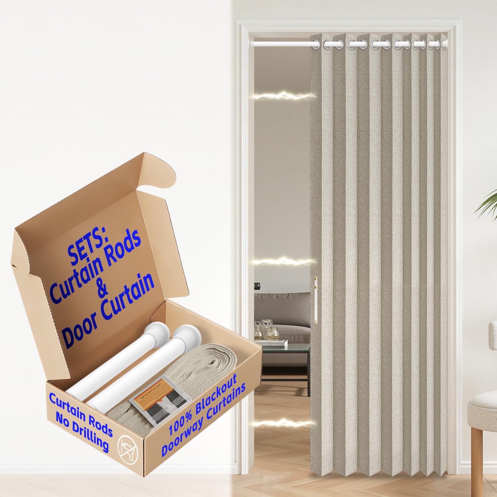 AJAZZ 100% Blackout Accordion Door Magnetic Door Curtain Folding Closet Doors Curtain Invisible Applicable Bedroom Room Living Room Doorway （Grey 42" W x 78" L 1 Panel