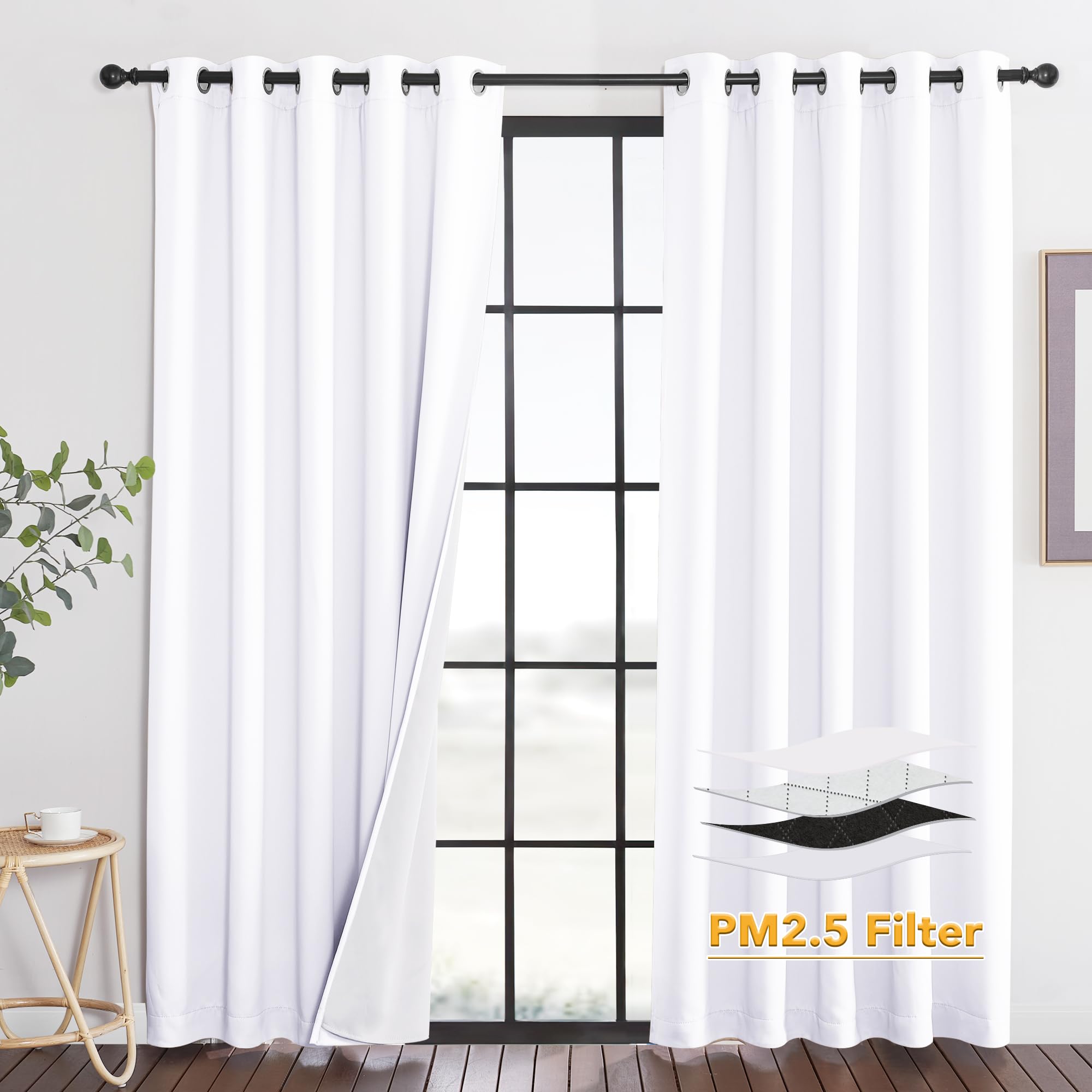 RYB HOME Dustproof Curtains for Large Window, Soundproof Thermal Insulated Blackout Curtains for Sliding Glass Door Furance Office Dorm Bedroom Living Room, Silver Grey, W62 x L95 inch, 2 Panels
