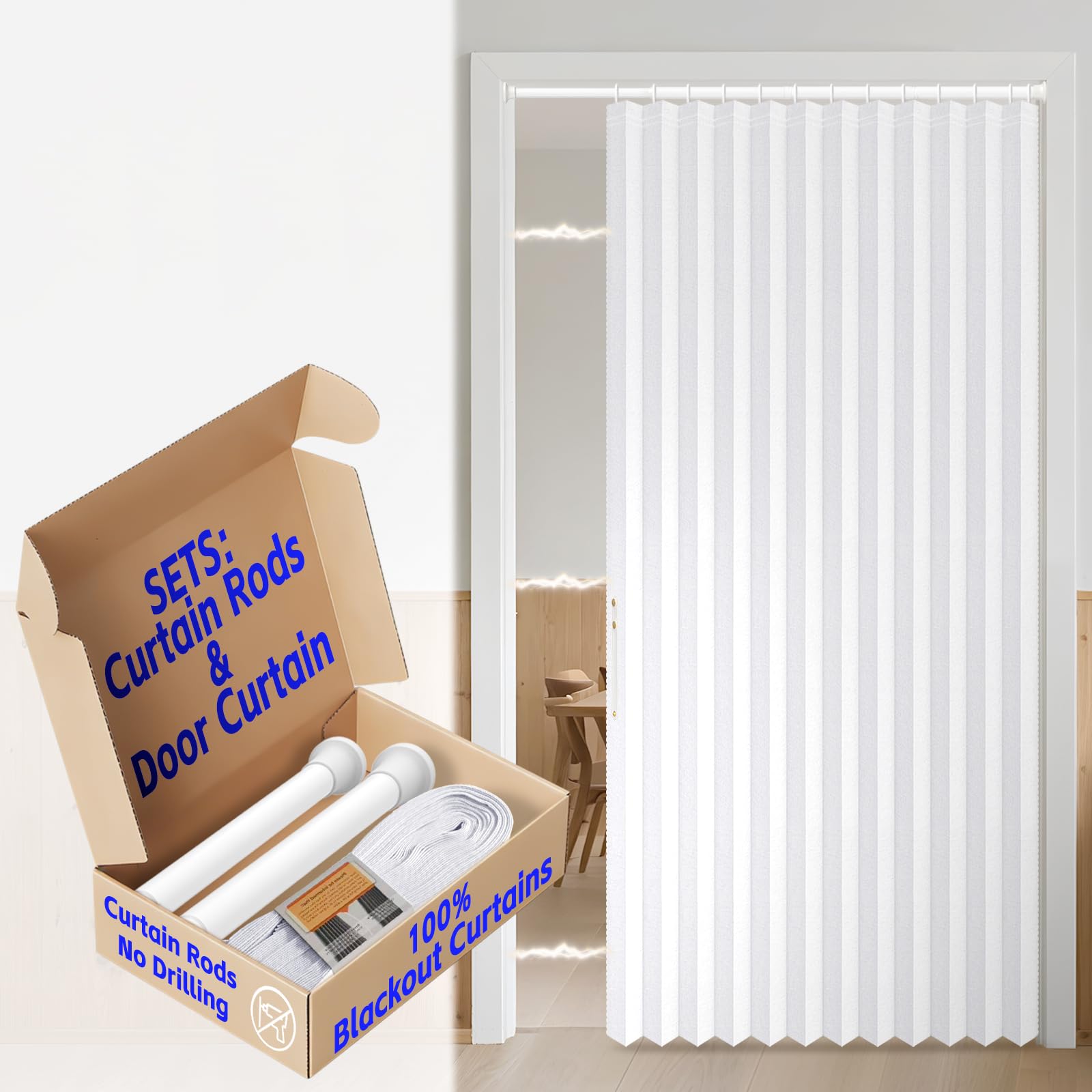 AJAZZ 100% Blackout Accordion Door Magnetic Door Curtain Folding Closet Doors Curtain Invisible Applicable Bedroom Room Living Room Doorway （Grey 42" W x 78" L 1 Panel