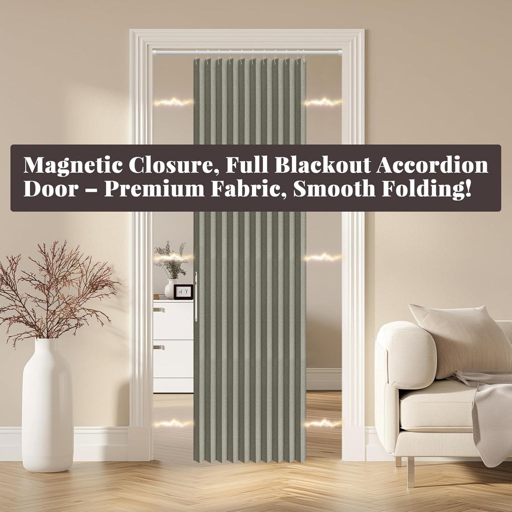 AJAZZ 100% Blackout Accordion Door Magnetic Door Curtain Folding Closet Doors Curtain Invisible Applicable Bedroom Room Living Room Doorway （Grey 42" W x 78" L 1 Panel