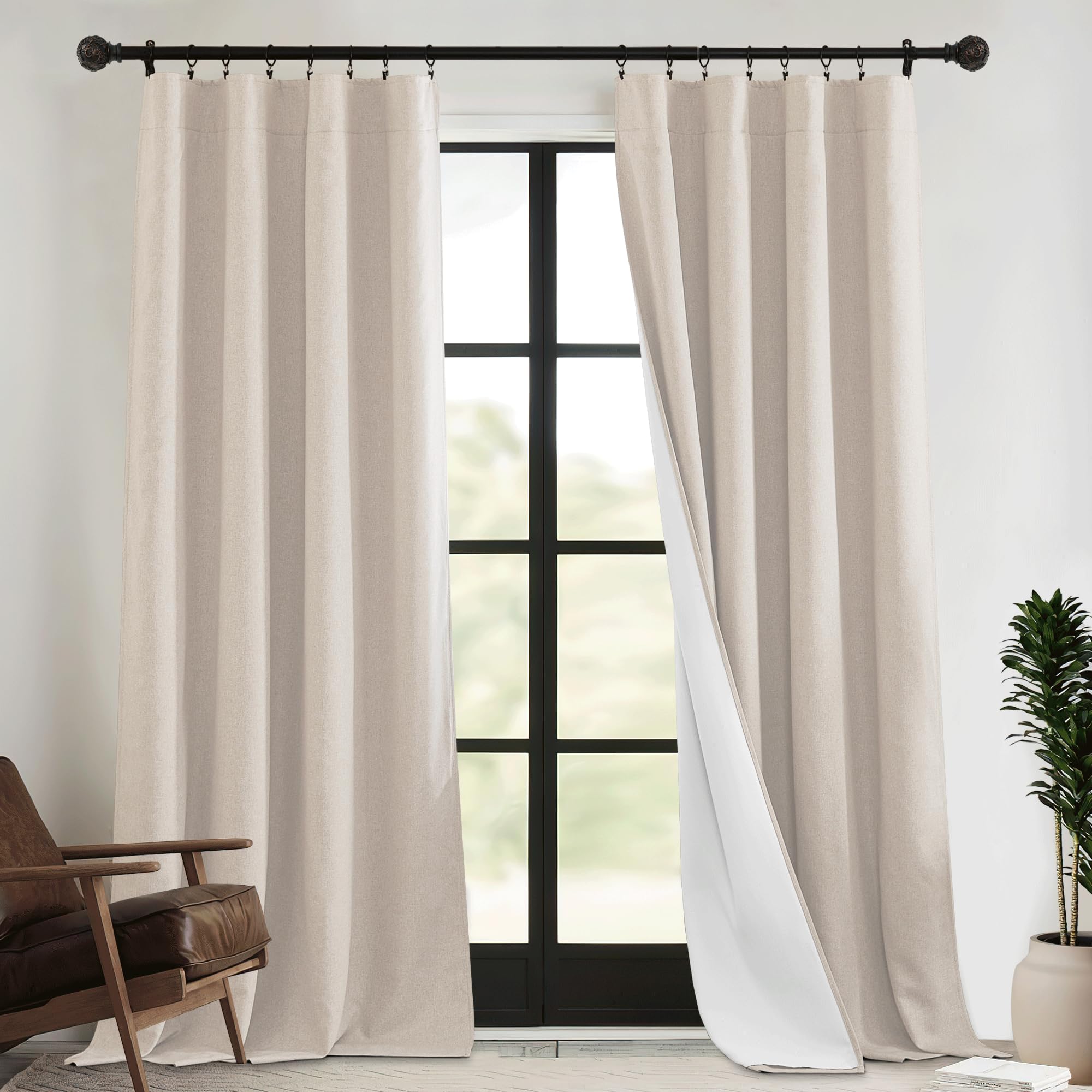 RYB HOME Dustproof Curtains for Large Window, Soundproof Thermal Insulated Blackout Curtains for Sliding Glass Door Furance Office Dorm Bedroom Living Room, Silver Grey, W62 x L95 inch, 2 Panels