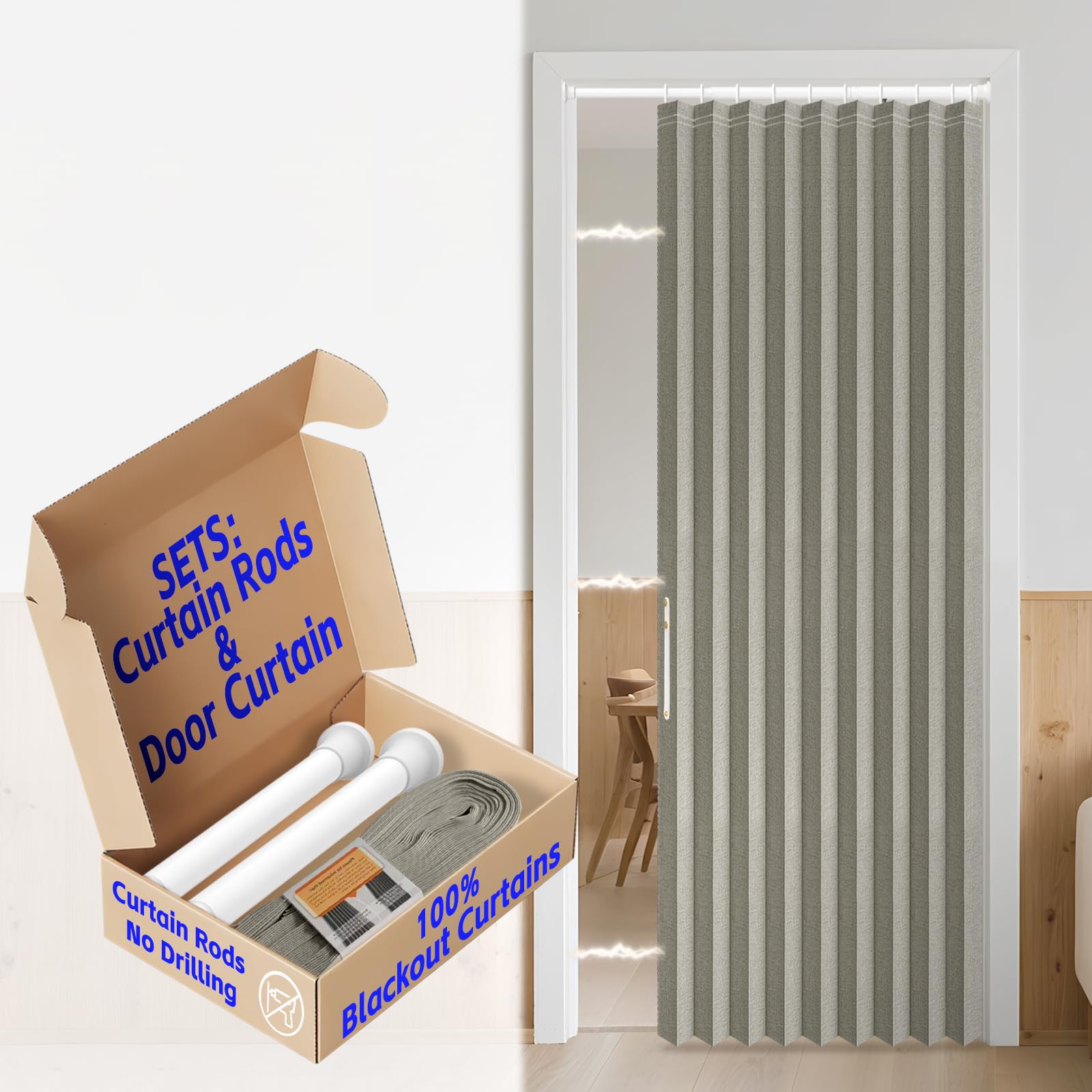 AJAZZ 100% Blackout Accordion Door Magnetic Door Curtain Folding Closet Doors Curtain Invisible Applicable Bedroom Room Living Room Doorway （Grey 42" W x 78" L 1 Panel