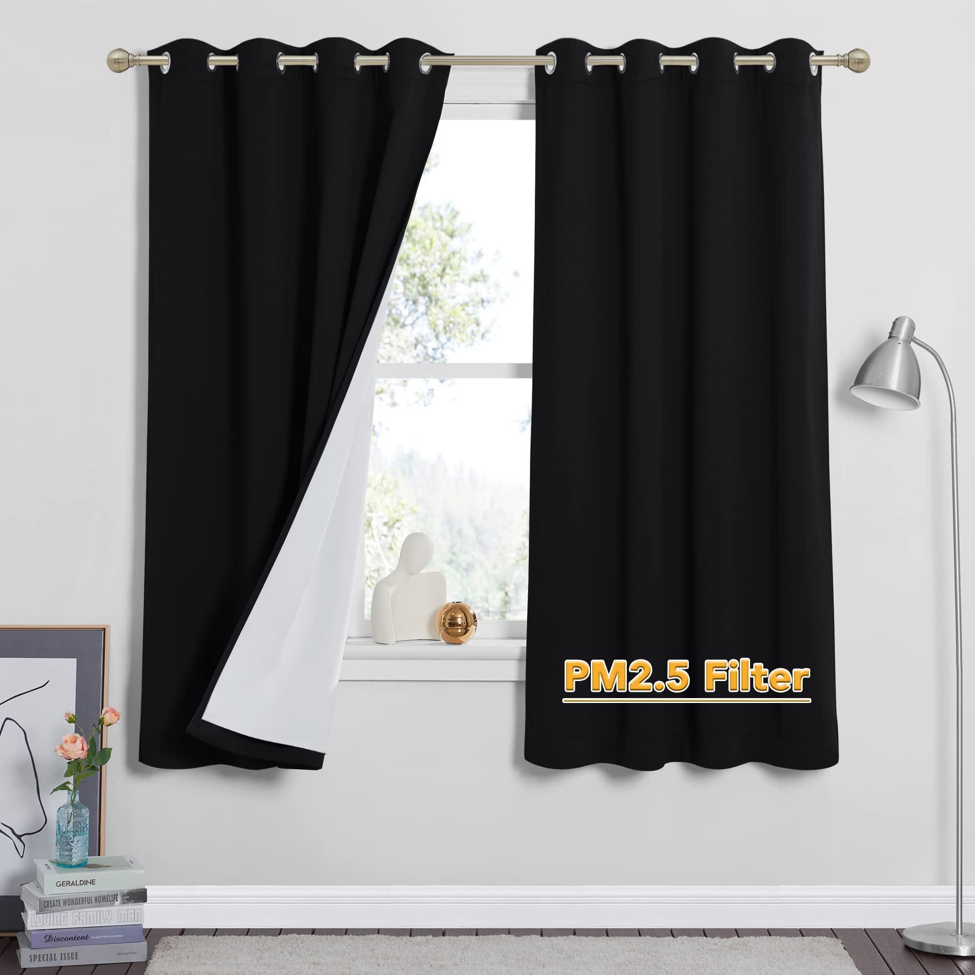 RYB HOME Dustproof Curtains for Large Window, Soundproof Thermal Insulated Blackout Curtains for Sliding Glass Door Furance Office Dorm Bedroom Living Room, Silver Grey, W62 x L95 inch, 2 Panels