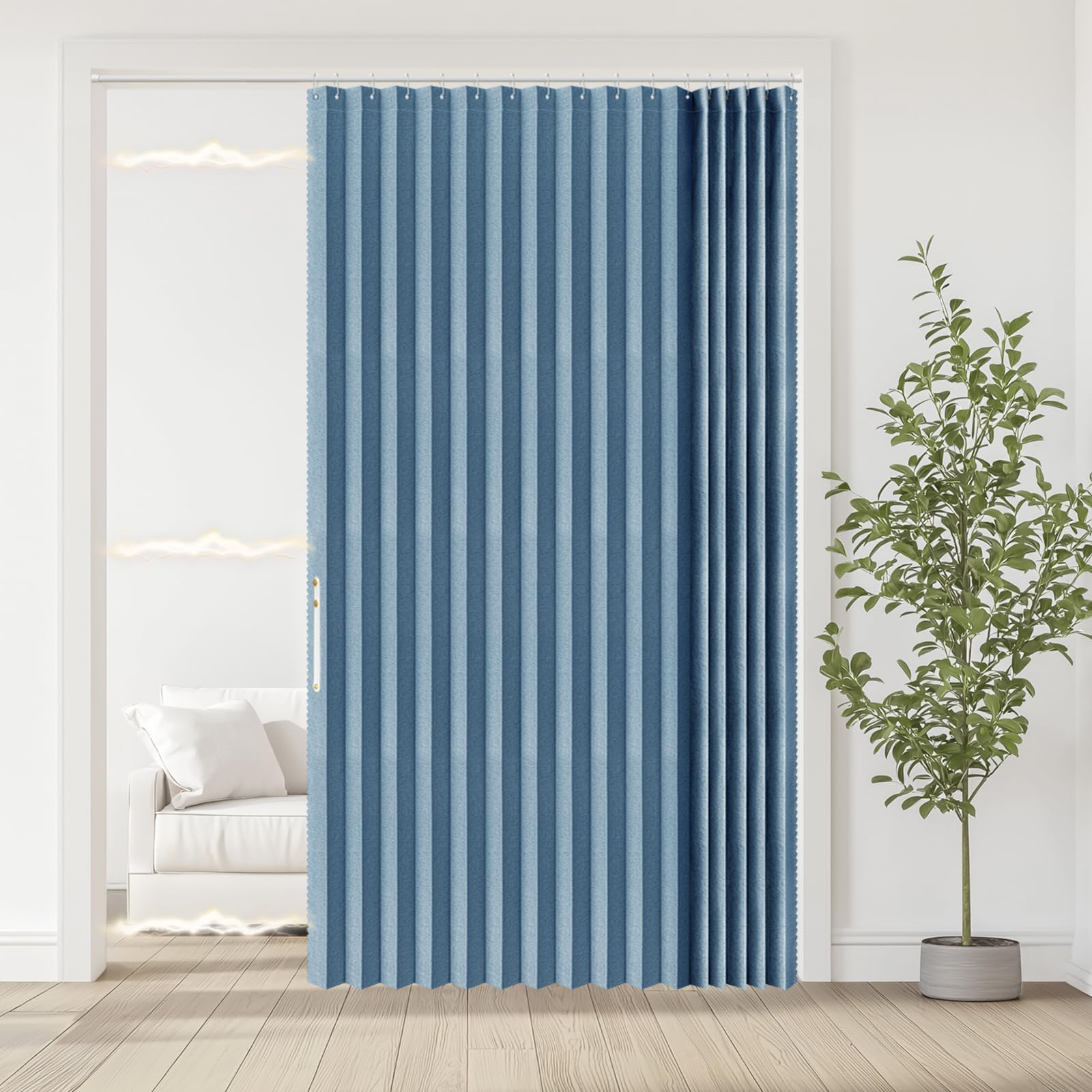 Jilron 100% Blackout Fabric Folding Door Curtain with Magnetic Closure - Accordion Style for Sliding Doors, Closets,Wardrobe and Temporary Door Solutions Doorway Curtains（W42 x L78, Black，1 Panel）