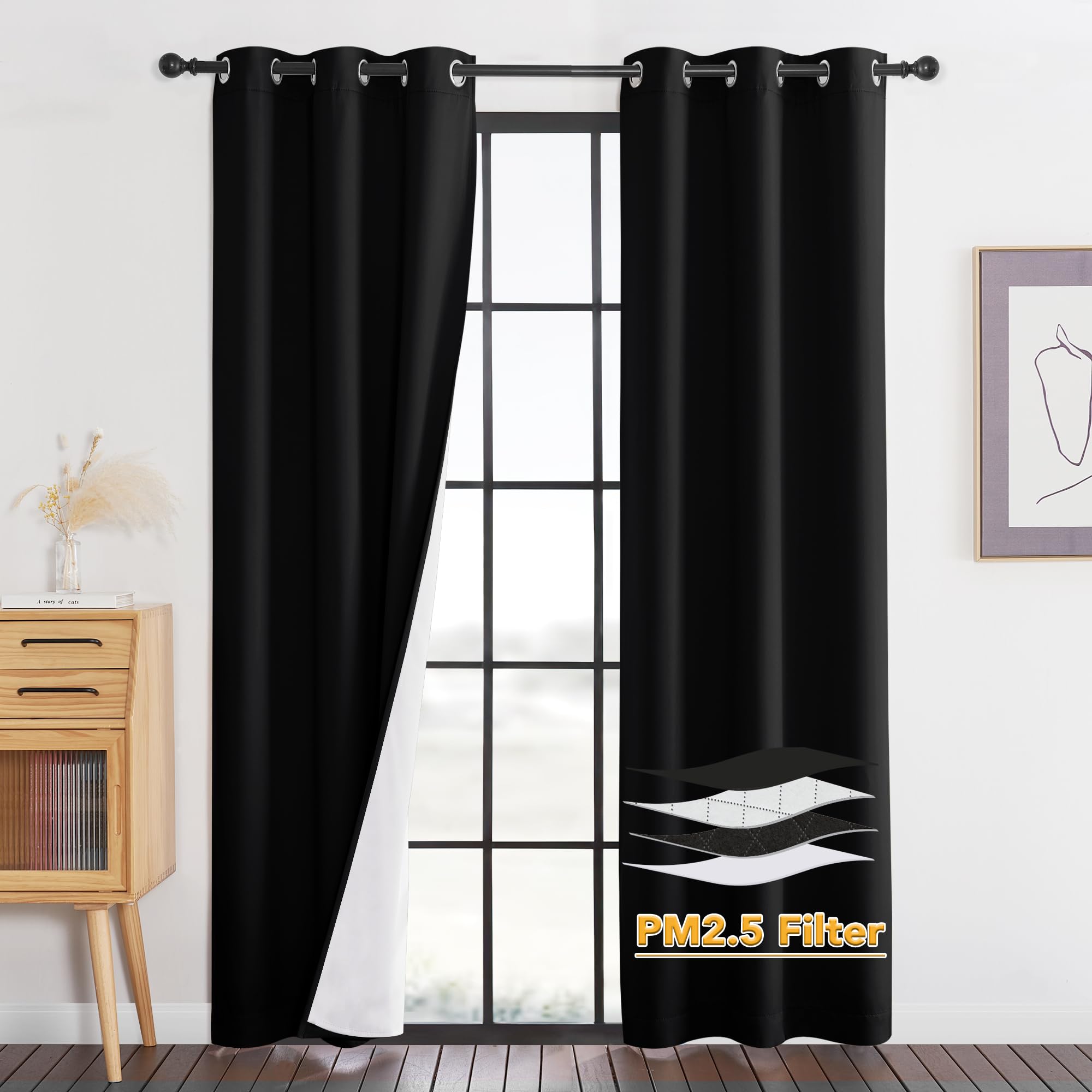 RYB HOME Dustproof Curtains for Large Window, Soundproof Thermal Insulated Blackout Curtains for Sliding Glass Door Furance Office Dorm Bedroom Living Room, Silver Grey, W62 x L95 inch, 2 Panels