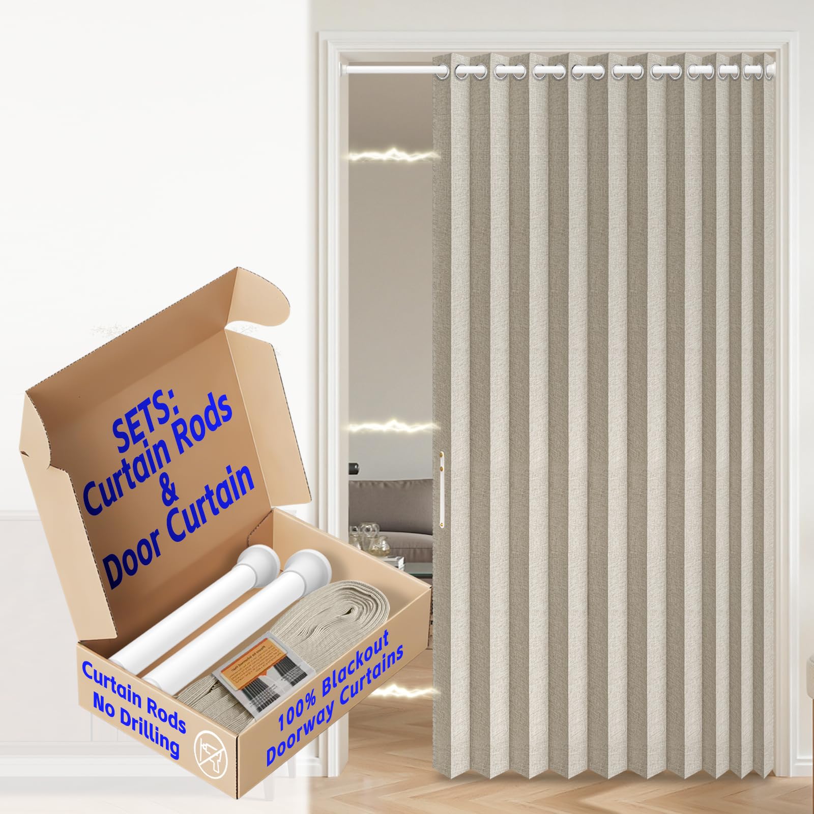 AJAZZ 100% Blackout Accordion Door Magnetic Door Curtain Folding Closet Doors Curtain Invisible Applicable Bedroom Room Living Room Doorway （Grey 42" W x 78" L 1 Panel