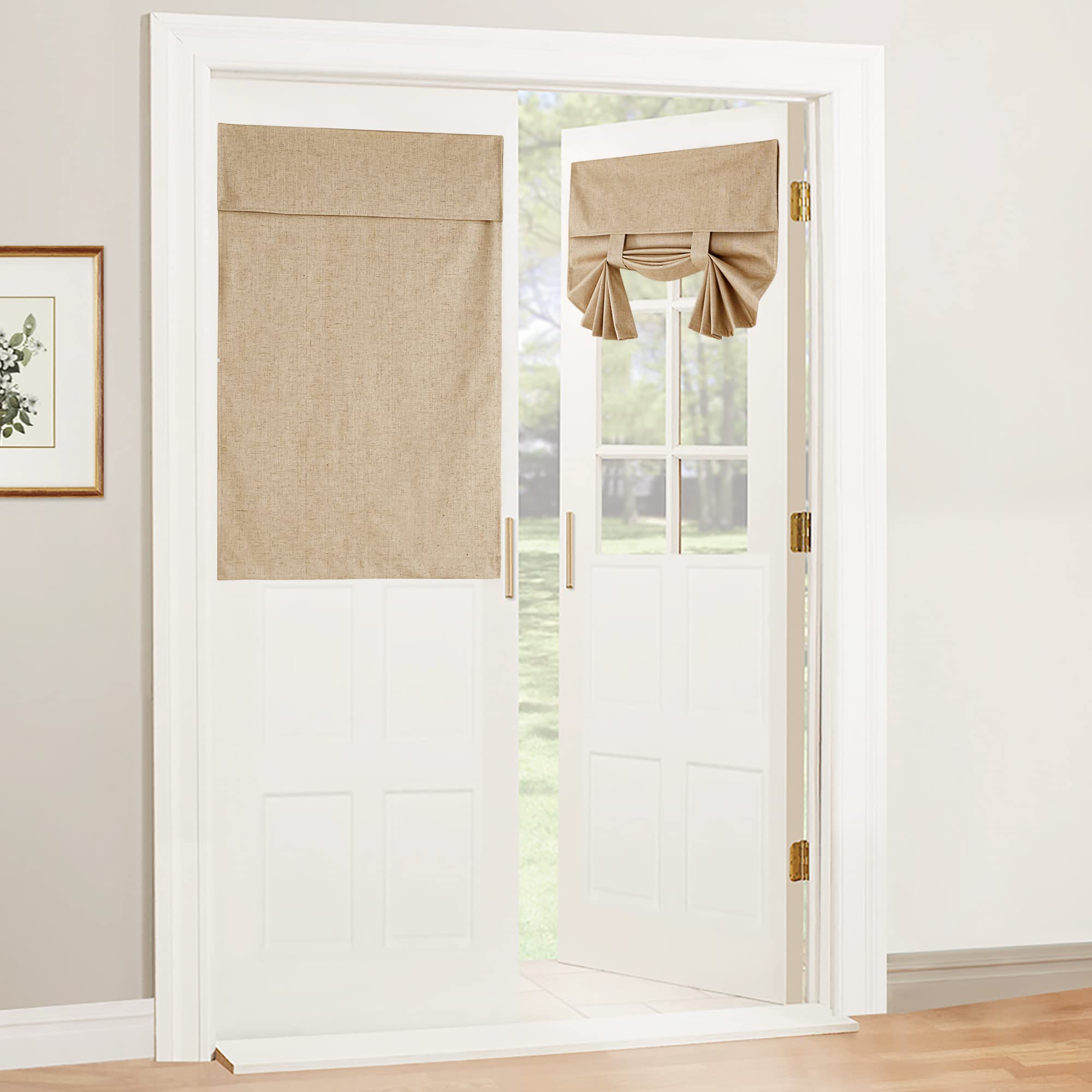 RYB HOME Blackout French Door Curtain - Privacy Thermal Insulated Window Shades for Patio Kitchen Front Entry Back Door Glass Window, Self Adhesive No Drill, 1 Panel, 26" W x 69" L, Black
