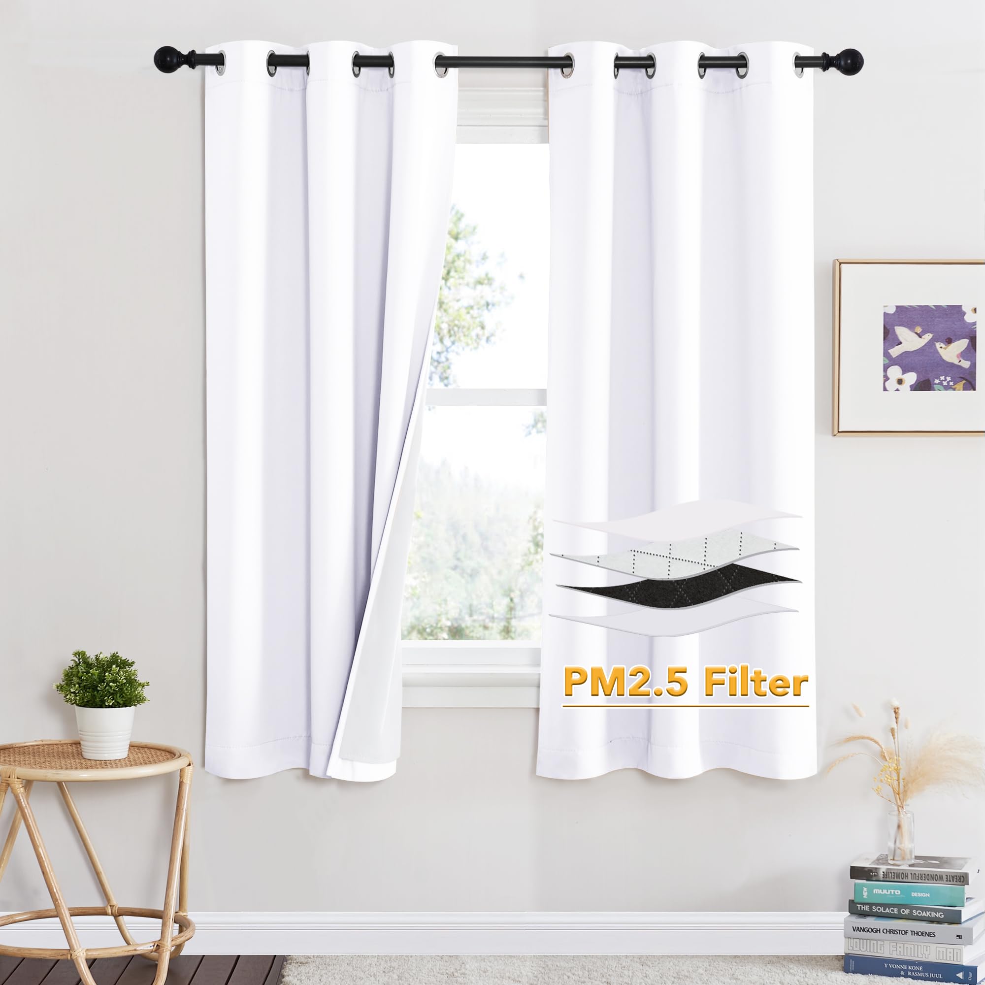 RYB HOME Dustproof Curtains for Large Window, Soundproof Thermal Insulated Blackout Curtains for Sliding Glass Door Furance Office Dorm Bedroom Living Room, Silver Grey, W62 x L95 inch, 2 Panels