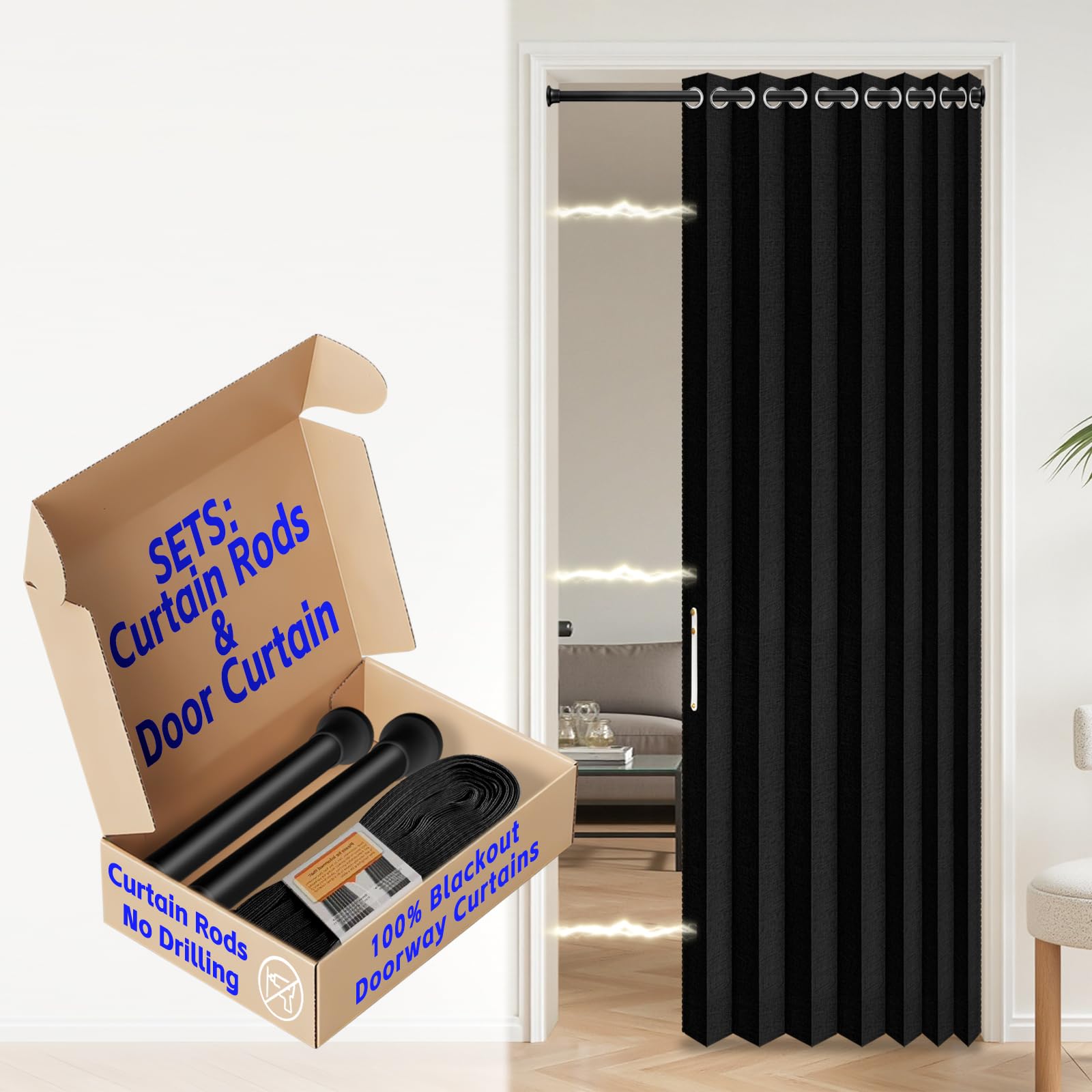 AJAZZ 100% Blackout Accordion Door Magnetic Door Curtain Folding Closet Doors Curtain Invisible Applicable Bedroom Room Living Room Doorway （Grey 42" W x 78" L 1 Panel
