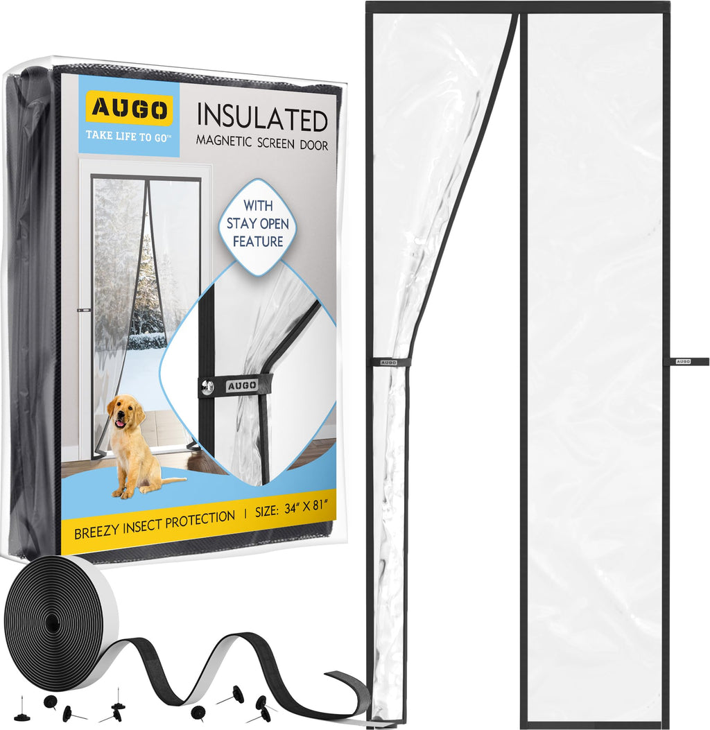 AUGO Magnetic Thermal Insulated Door Curtain - Transparent EVA Door Cover for Winter- Keeps Warm Air in and Cold Air Out - Home Winterizing Products - Patent Pending Keep Open Feature - 38 x 83 Inch