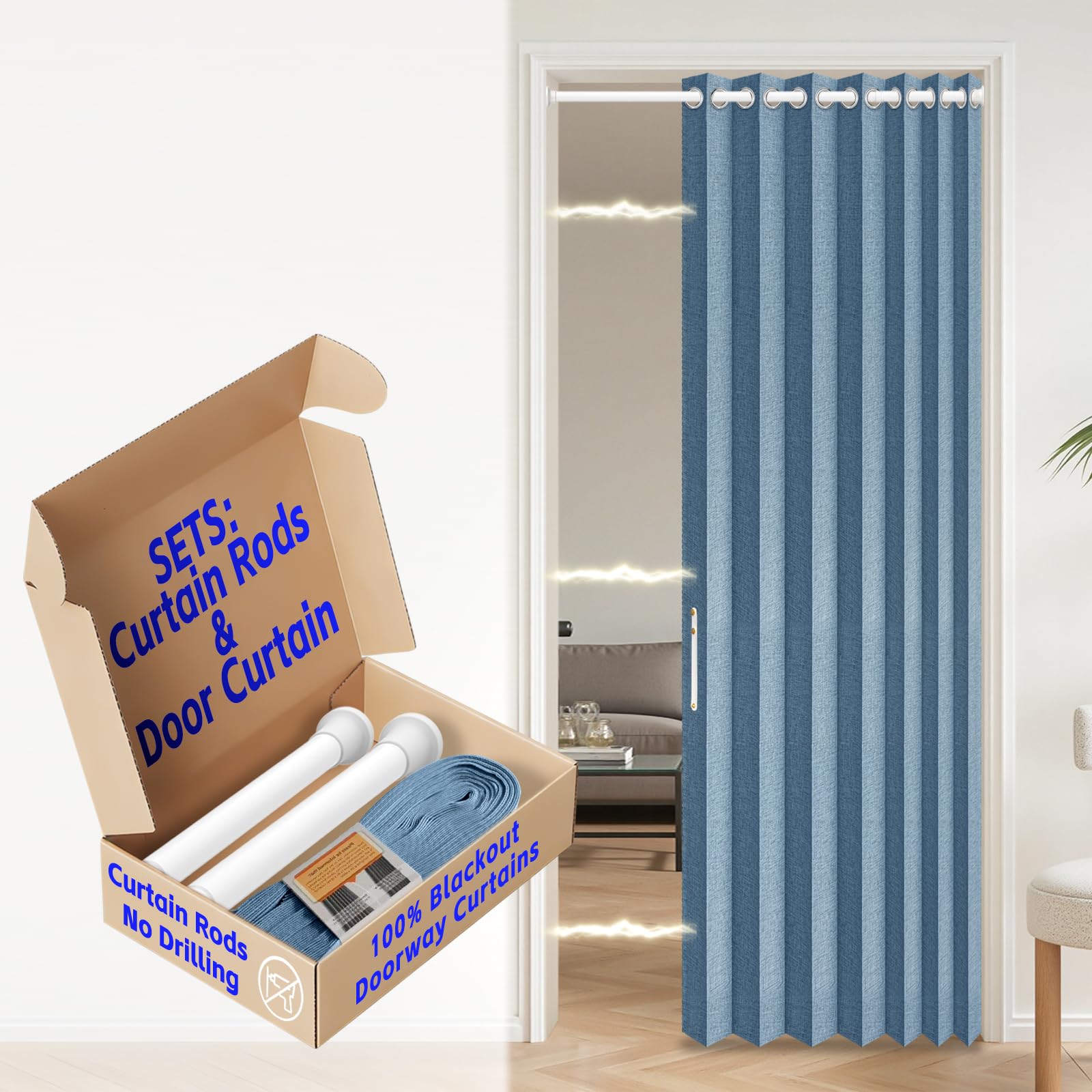 AJAZZ 100% Blackout Accordion Door Magnetic Door Curtain Folding Closet Doors Curtain Invisible Applicable Bedroom Room Living Room Doorway （Grey 42" W x 78" L 1 Panel