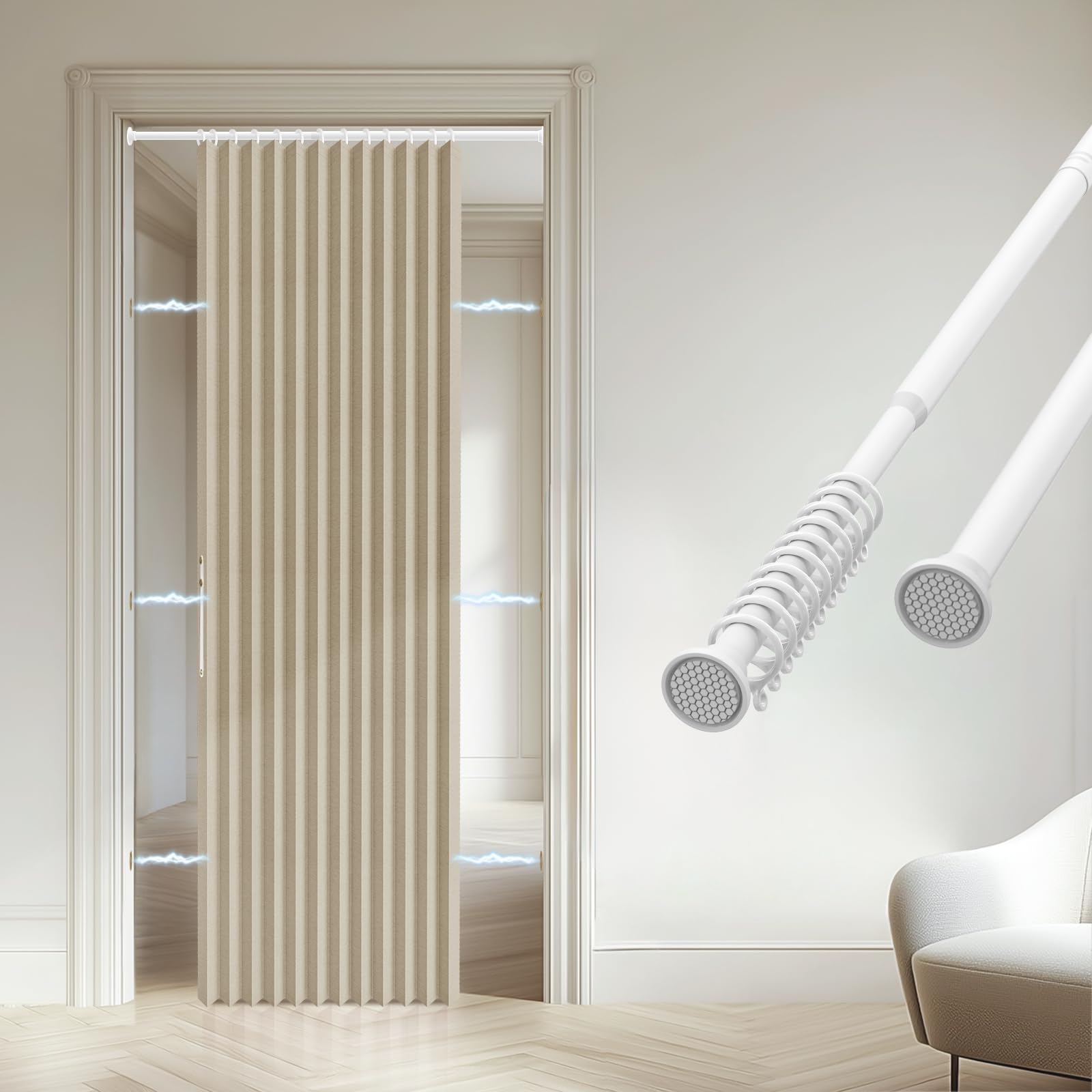 Accordion Door Curtain - 100% Light-Blocking Bedroom Door Curtain with Included Rod for Easy Installation, Suitable for Doorway Privacy Grey 43" W x 78" L