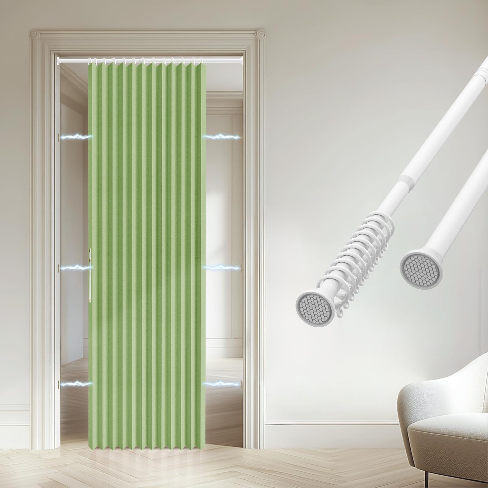 Accordion Door Curtain - 100% Light-Blocking Bedroom Door Curtain with Included Rod for Easy Installation, Suitable for Doorway Privacy Grey 43" W x 78" L