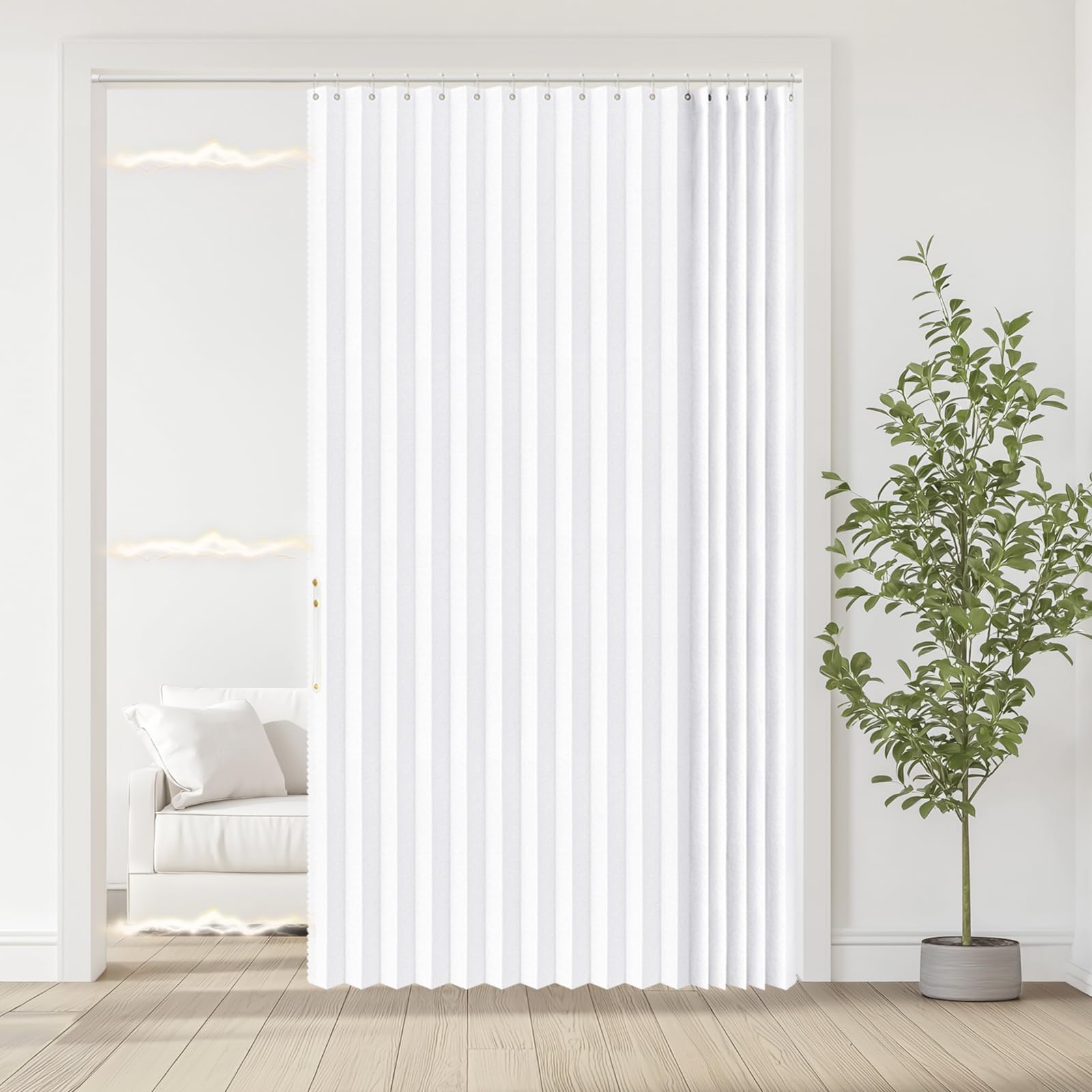 Jilron 100% Blackout Fabric Folding Door Curtain with Magnetic Closure - Accordion Style for Sliding Doors, Closets,Wardrobe and Temporary Door Solutions Doorway Curtains（W42 x L78, Black，1 Panel）
