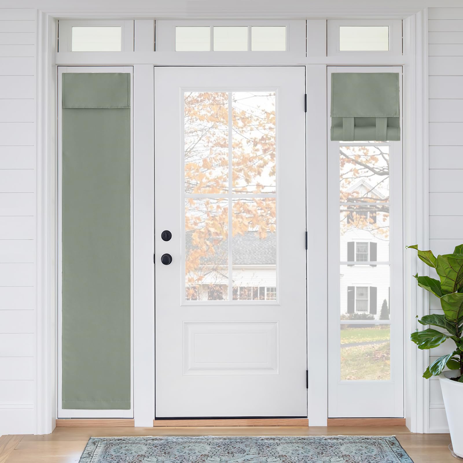 RYB HOME Blackout French Door Curtain - Privacy Thermal Insulated Window Shades for Patio Kitchen Front Entry Back Door Glass Window, Self Adhesive No Drill, 1 Panel, 26" W x 69" L, Black