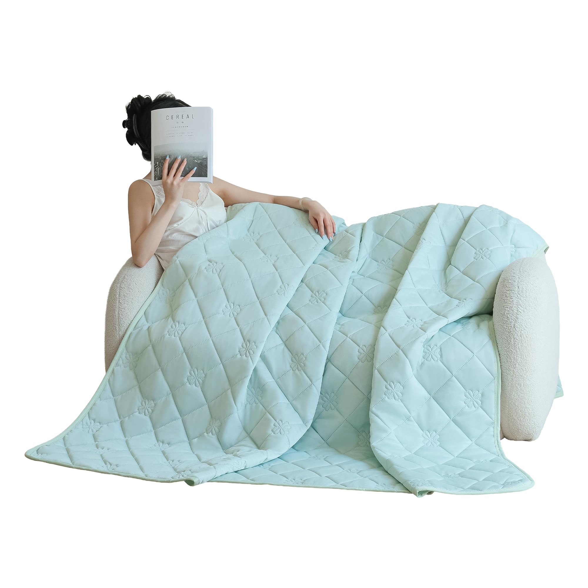 SheRest Lightweight & Breathable Summer Throw Blanket for the AC Room, Couch, or Nap Time, Soft and Portable Cooling Blanket for Hot Sleepers and Night Sweats (Blue, Twin)