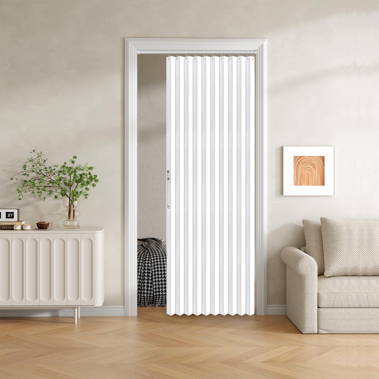 Jilron 100% Blackout Fabric Folding Door Curtain with Magnetic Closure - Accordion Style for Sliding Doors, Closets,Wardrobe and Temporary Door Solutions Doorway Curtains（W42 x L78, Black，1 Panel）