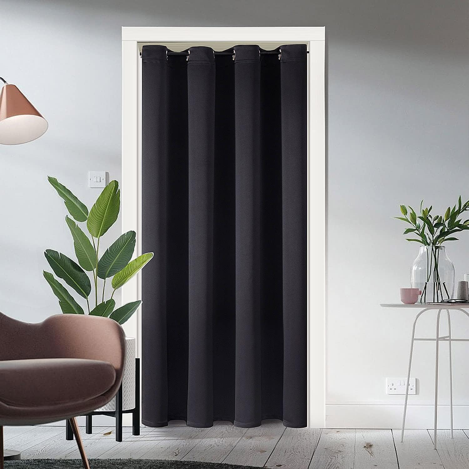 ChrisDowa Blackout Door Curtains for Doorway Privacy, Grommet Closet Curtains for Bedroom Closet Door, Thermal Insulated Temporary Doorway Cover Room Divider Drapes (1 Panel, Dark Grey, 34 x 80 Inch)