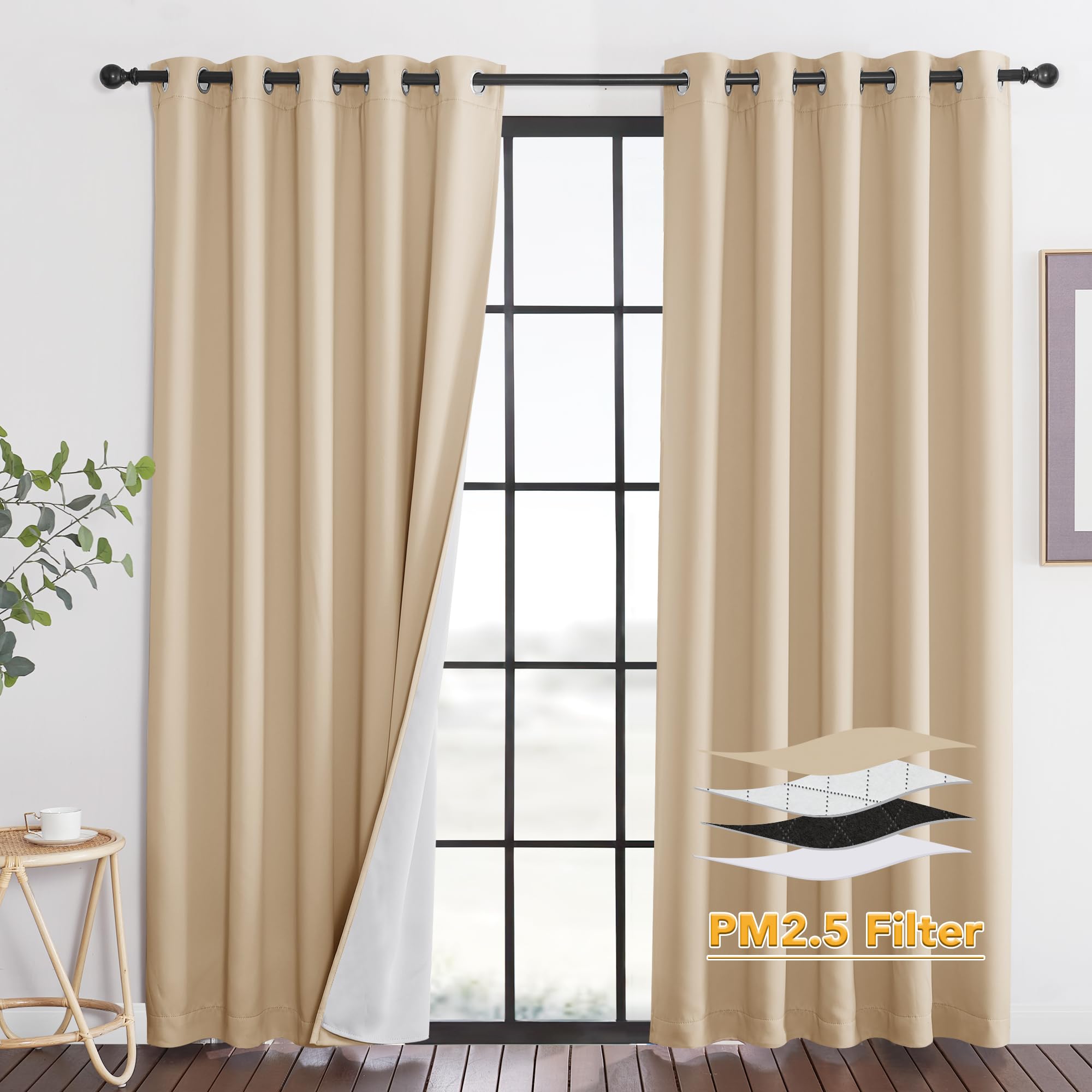 RYB HOME Dustproof Curtains for Large Window, Soundproof Thermal Insulated Blackout Curtains for Sliding Glass Door Furance Office Dorm Bedroom Living Room, Silver Grey, W62 x L95 inch, 2 Panels