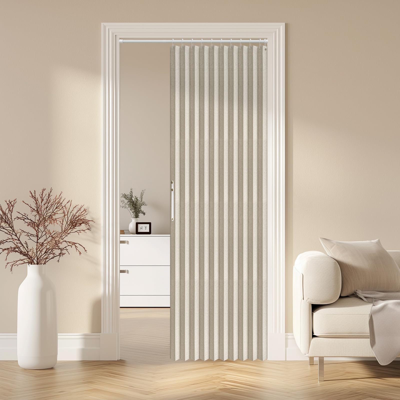AJAZZ 100% Blackout Accordion Door Magnetic Door Curtain Folding Closet Doors Curtain Invisible Applicable Bedroom Room Living Room Doorway （Grey 42" W x 78" L 1 Panel