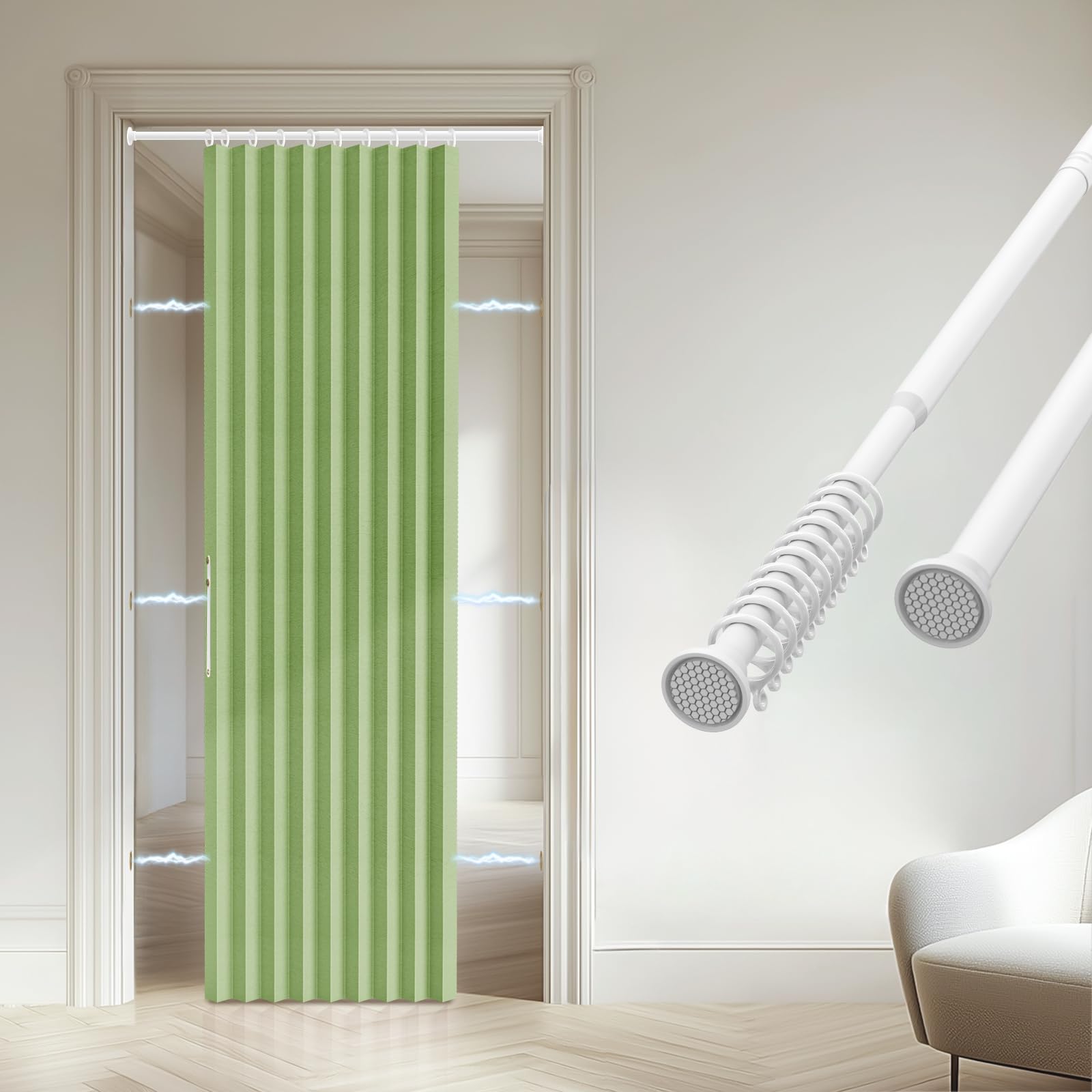 Accordion Door Curtain - 100% Light-Blocking Bedroom Door Curtain with Included Rod for Easy Installation, Suitable for Doorway Privacy Grey 43" W x 78" L