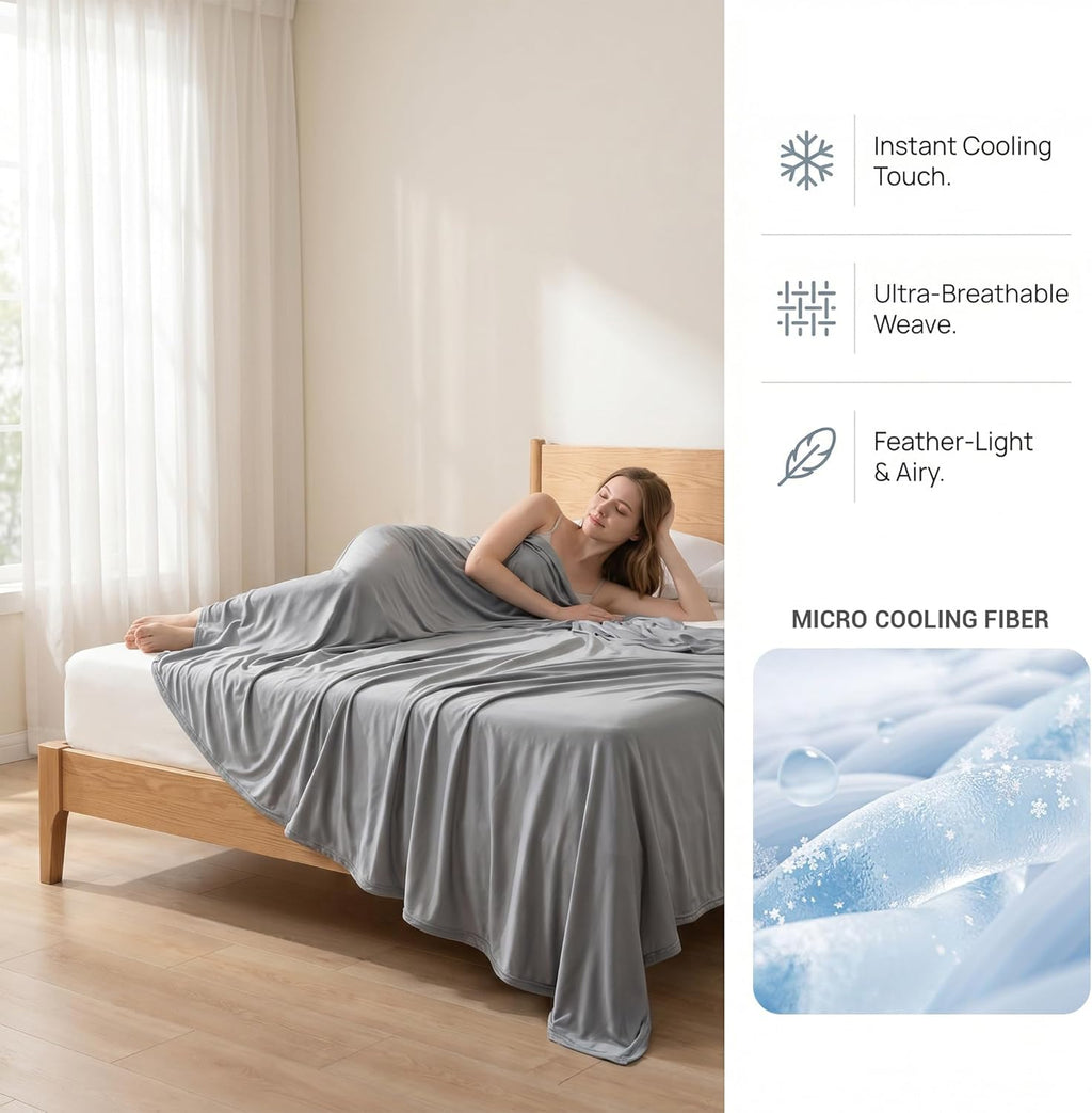 SheRest Silky Satin Cooling Blanket — A Lightweight, Breathable, and Ultra-Thin no-Fill Summer Blanket. Crafted for hot Weather. Ideal as a Bed Blanket, Sofa Throw, or nap Blanket (Grey, Throw)