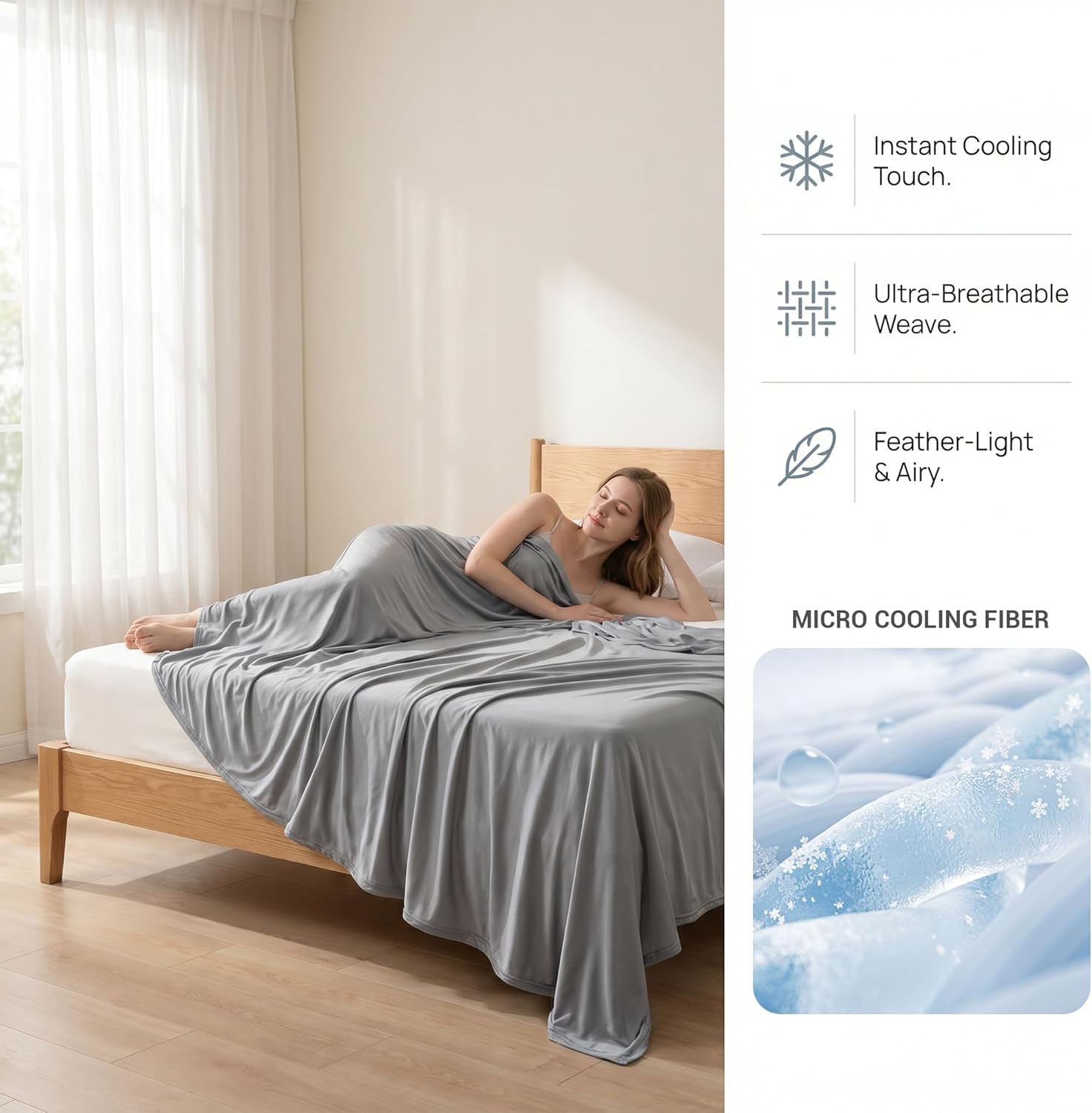 SheRest Silky Satin Cooling Blanket — A Lightweight, Breathable, and Ultra-Thin no-Fill Summer Blanket. Crafted for hot Weather. Ideal as a Bed Blanket, Sofa Throw, or nap Blanket (Grey, Throw)