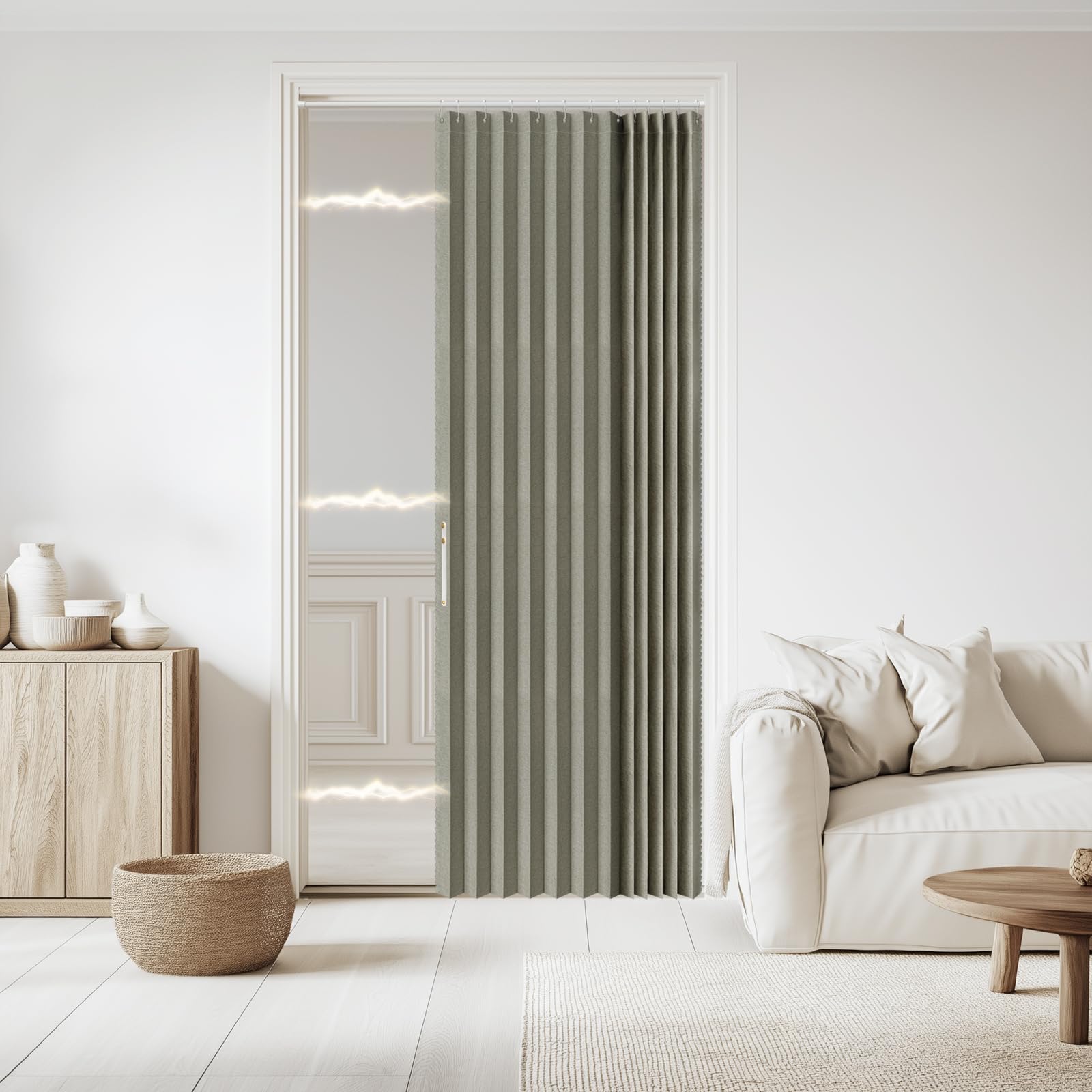 Jilron 100% Blackout Fabric Folding Door Curtain with Magnetic Closure - Accordion Style for Sliding Doors, Closets,Wardrobe and Temporary Door Solutions Doorway Curtains（W42 x L78, Black，1 Panel）