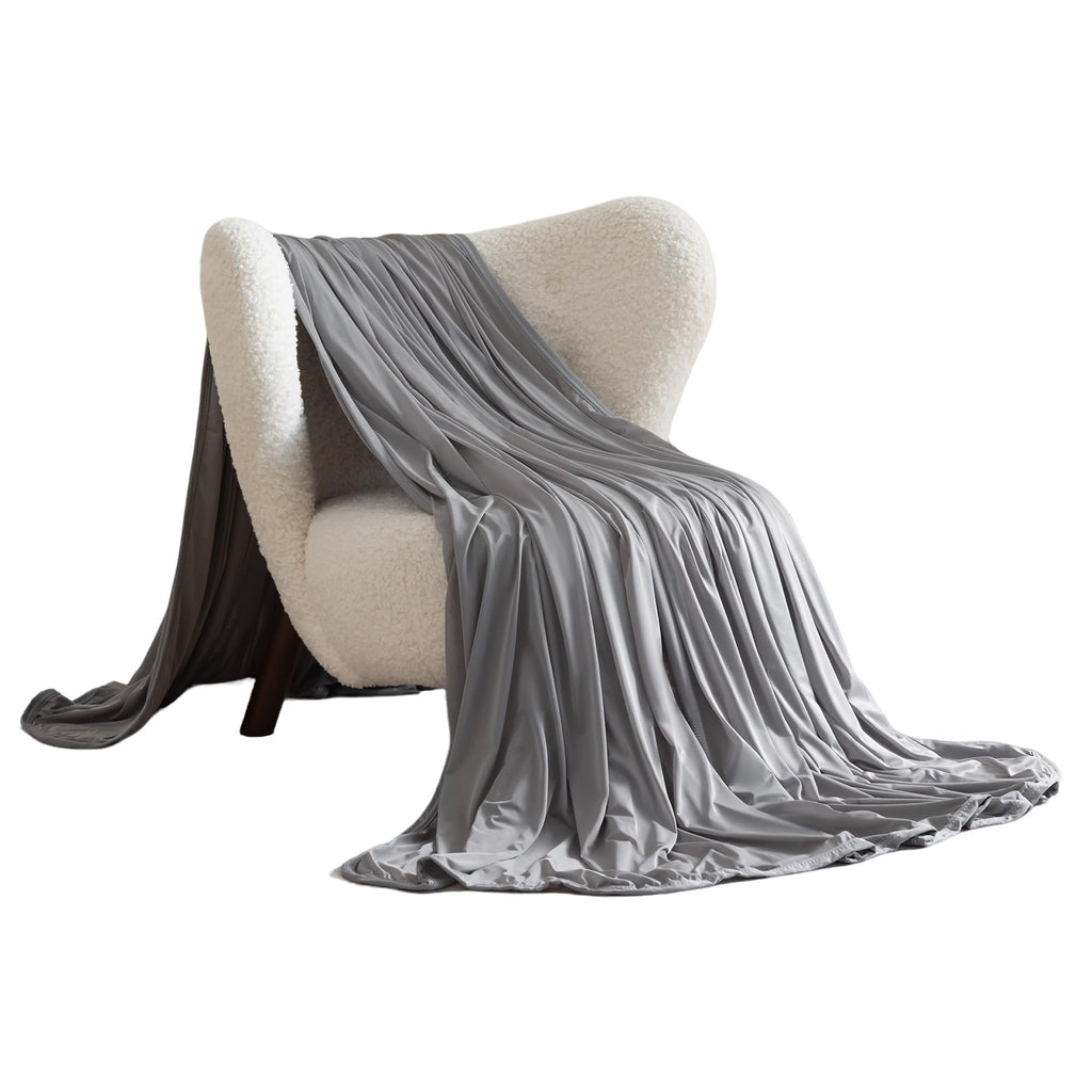 SheRest Silky Satin Cooling Blanket — A Lightweight, Breathable, and Ultra-Thin no-Fill Summer Blanket. Crafted for hot Weather. Ideal as a Bed Blanket, Sofa Throw, or nap Blanket (Grey, Throw)