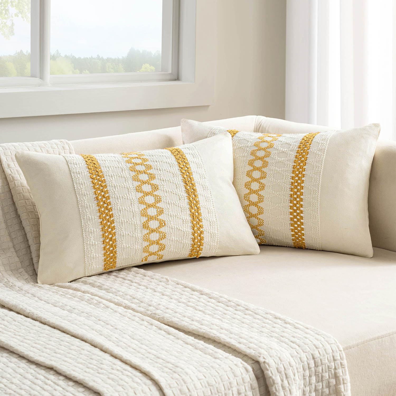 Set of 2 18x18 Inch Sage Green Macrame Woven Boho Farmhouse Pillow Covers Retro Cotton Cushion Cases for Sofa Bed Chair Summer Spring Decor