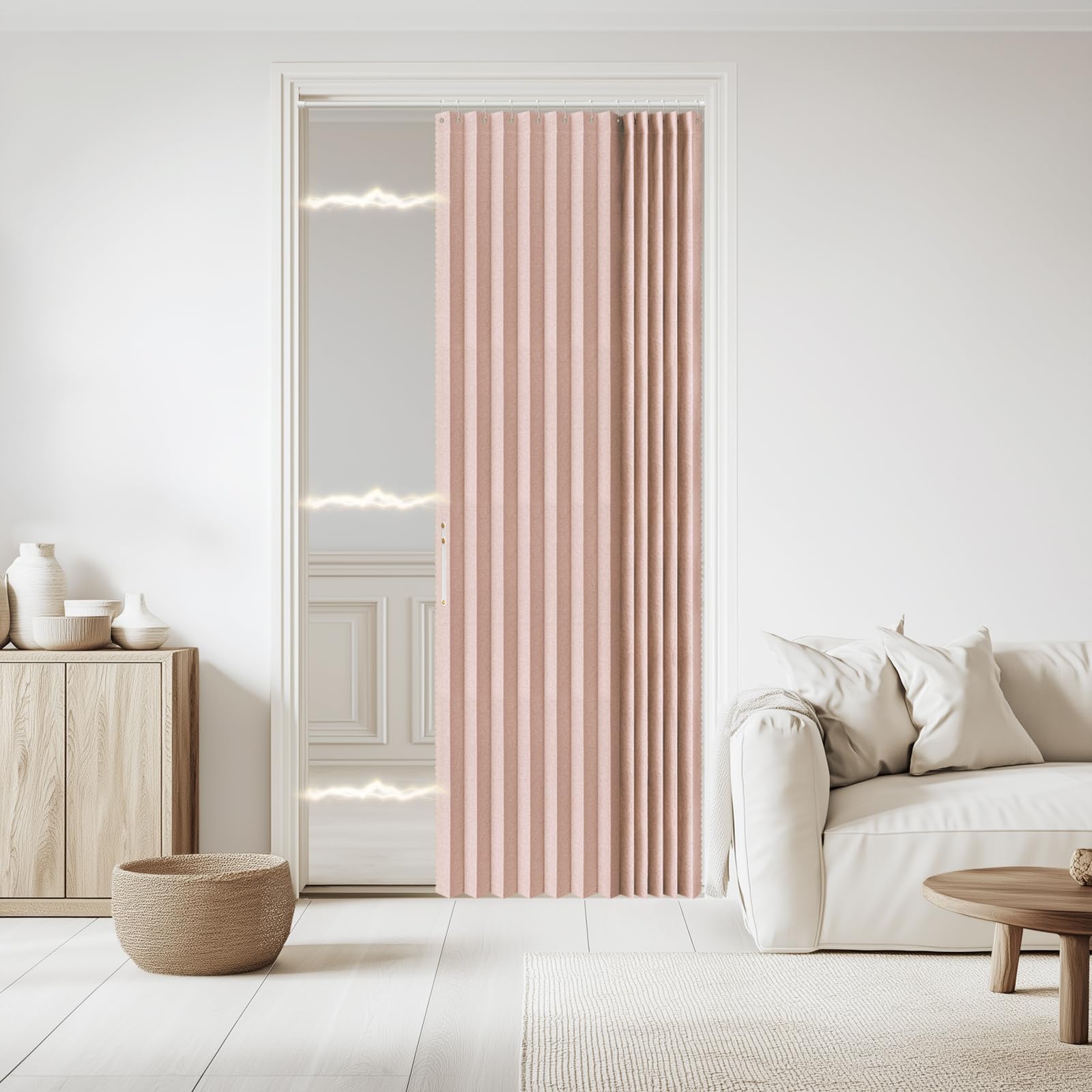 Jilron 100% Blackout Fabric Folding Door Curtain with Magnetic Closure - Accordion Style for Sliding Doors, Closets,Wardrobe and Temporary Door Solutions Doorway Curtains（W42 x L78, Black，1 Panel）