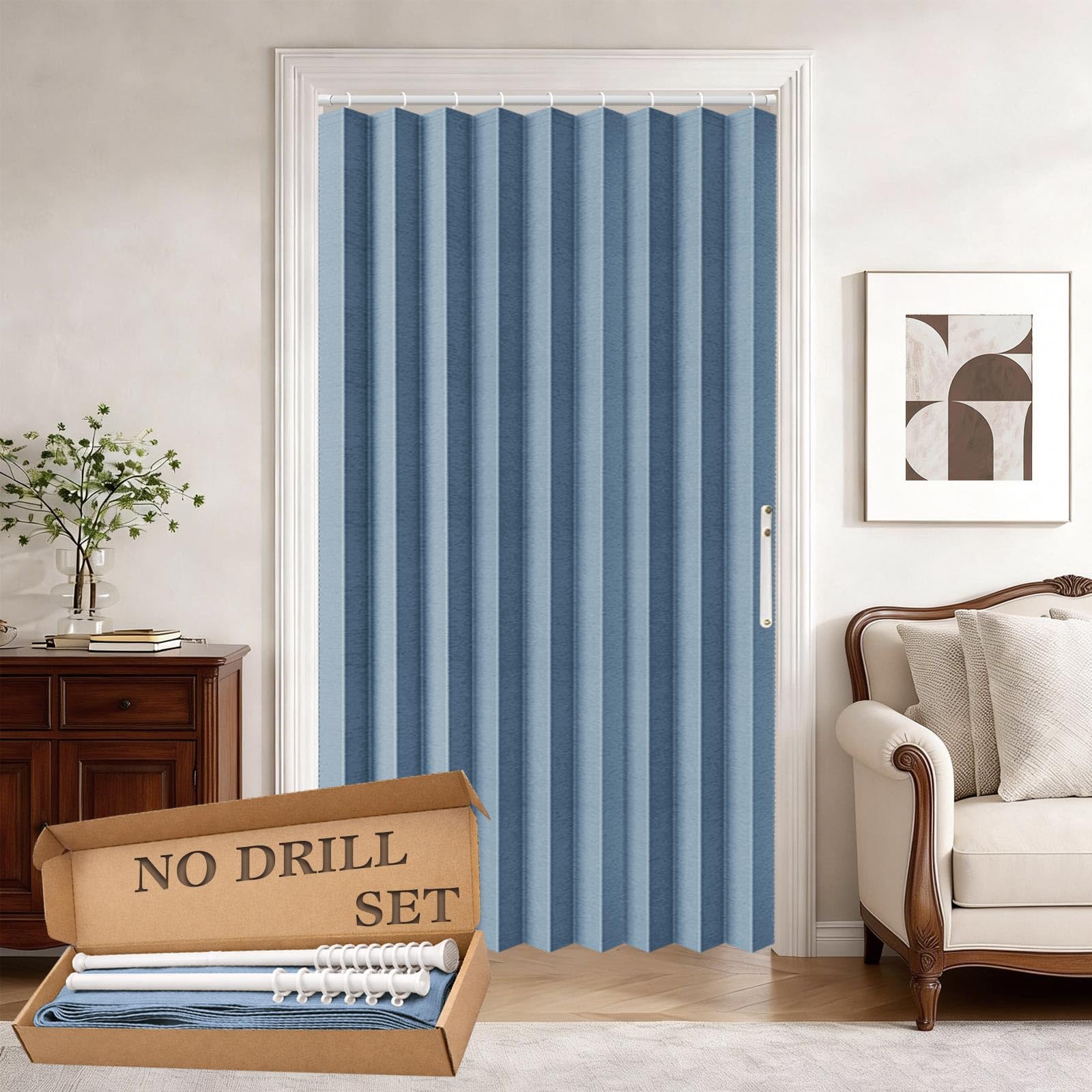Jilron 100% Blackout Fabric Folding Door Curtain with Magnetic Closure - Accordion Style for Sliding Doors, Closets,Wardrobe and Temporary Door Solutions Doorway Curtains（W42 x L78, Black，1 Panel）