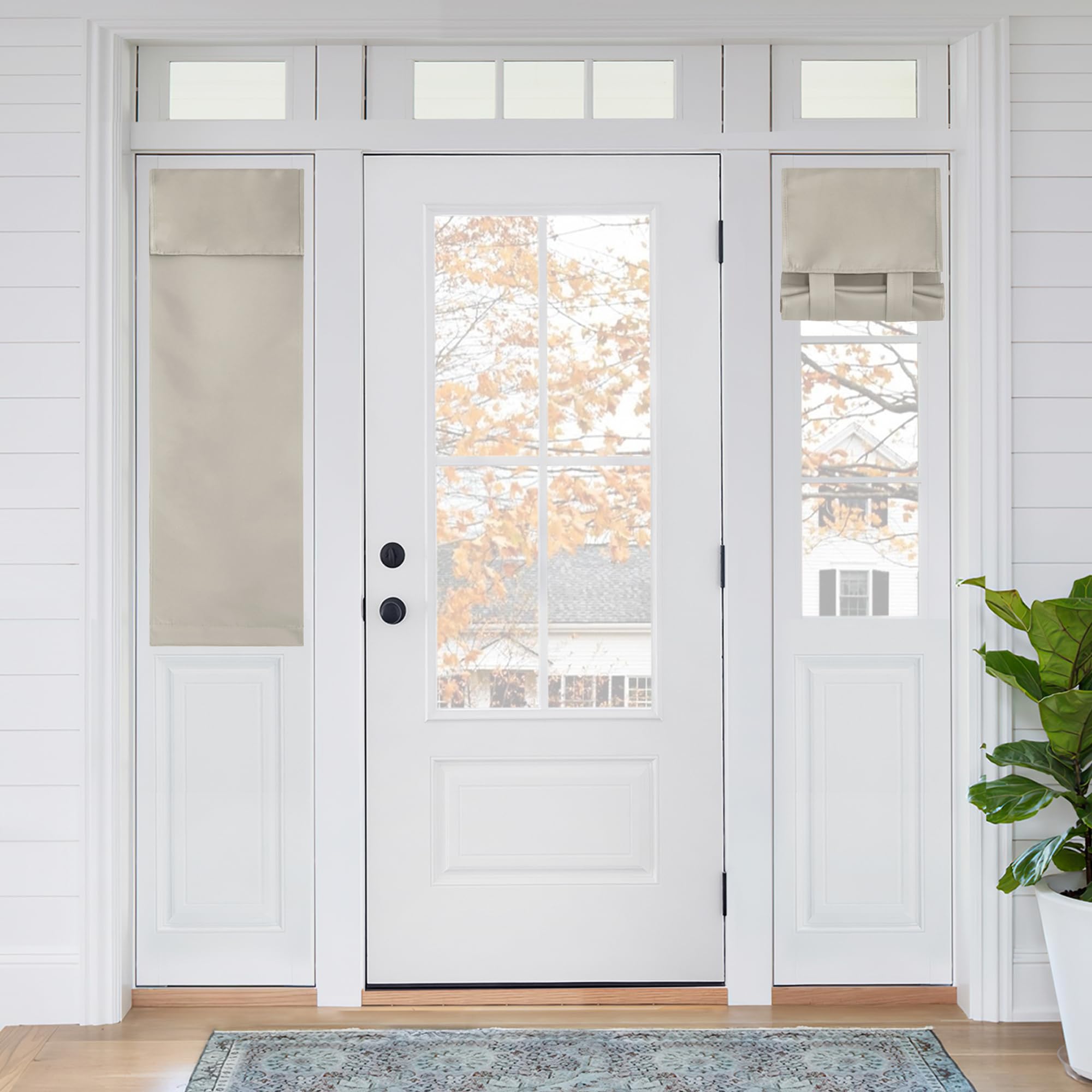 RYB HOME Blackout French Door Curtain - Privacy Thermal Insulated Window Shades for Patio Kitchen Front Entry Back Door Glass Window, Self Adhesive No Drill, 1 Panel, 26" W x 69" L, Black