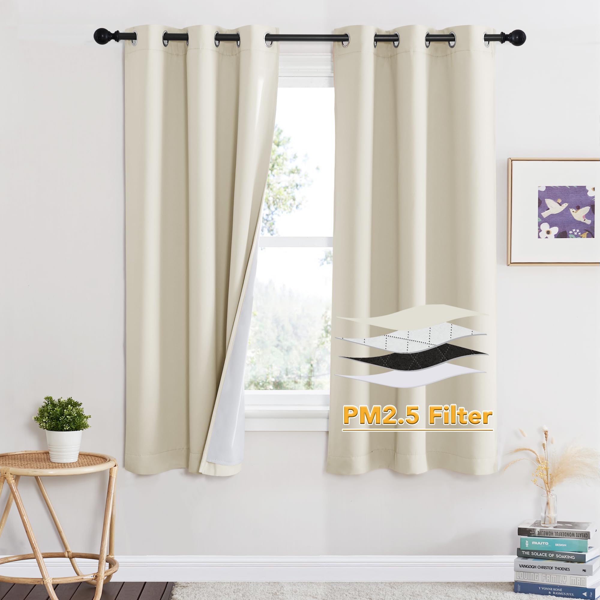 RYB HOME Dustproof Curtains for Large Window, Soundproof Thermal Insulated Blackout Curtains for Sliding Glass Door Furance Office Dorm Bedroom Living Room, Silver Grey, W62 x L95 inch, 2 Panels