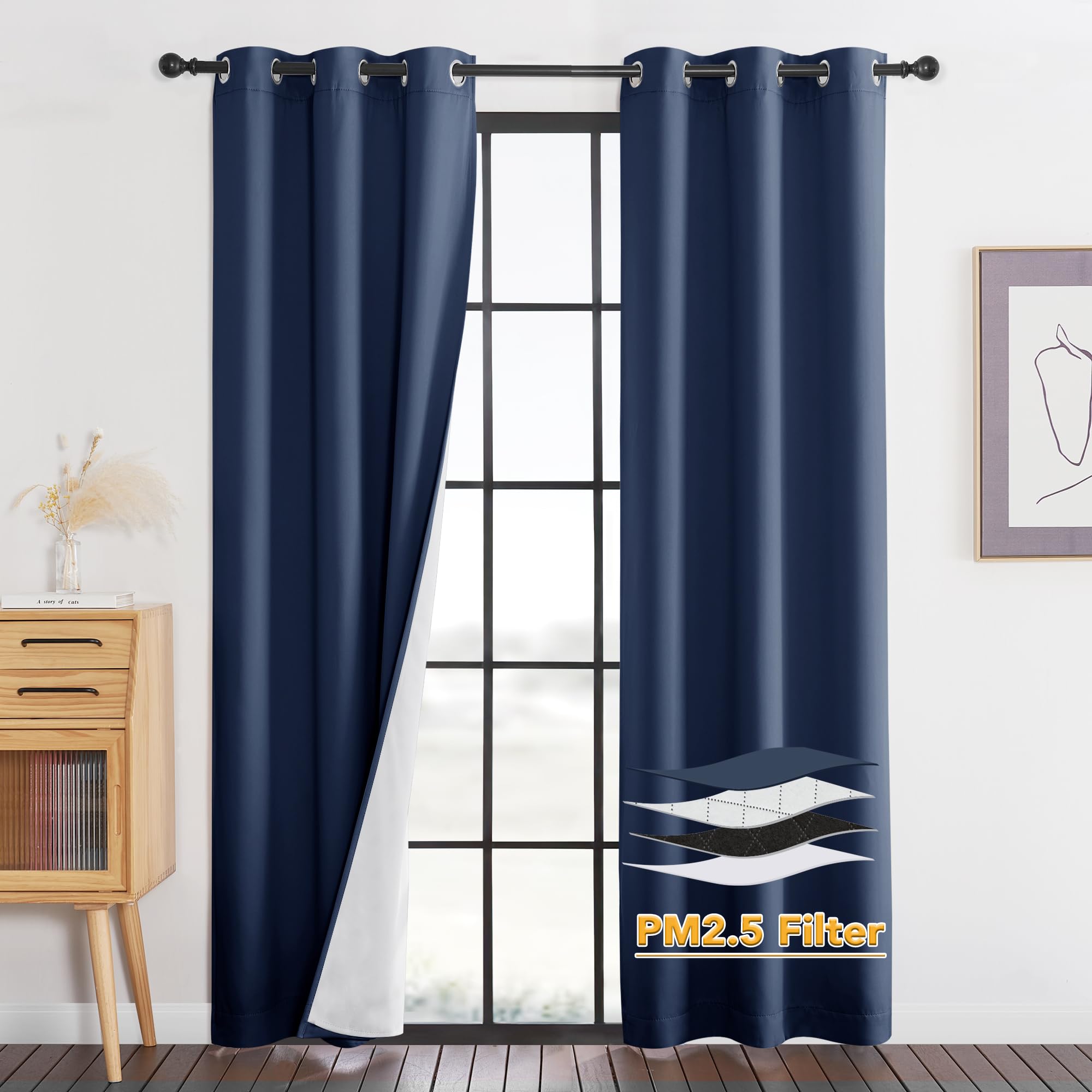 RYB HOME Dustproof Curtains for Large Window, Soundproof Thermal Insulated Blackout Curtains for Sliding Glass Door Furance Office Dorm Bedroom Living Room, Silver Grey, W62 x L95 inch, 2 Panels
