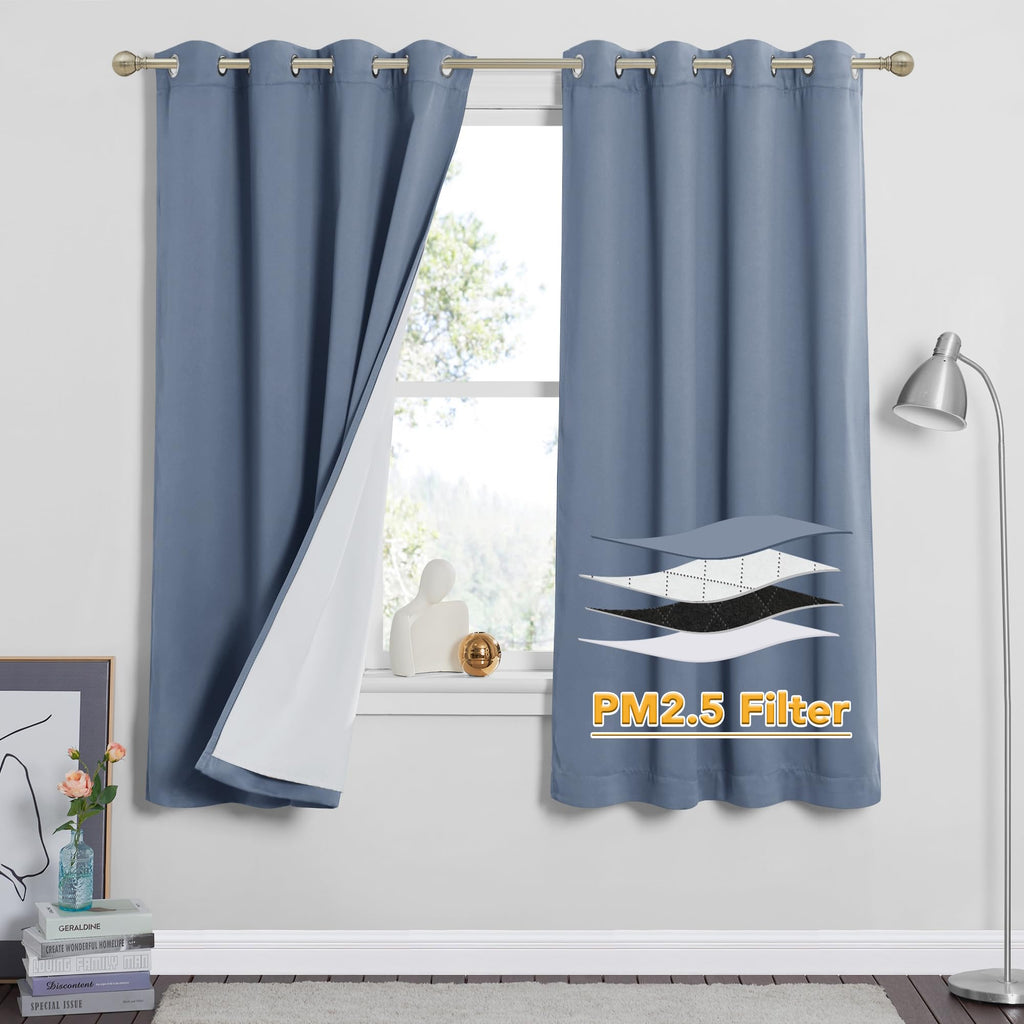 RYB HOME Dustproof Curtains for Large Window, Soundproof Thermal Insulated Blackout Curtains for Sliding Glass Door Furance Office Dorm Bedroom Living Room, Silver Grey, W62 x L95 inch, 2 Panels