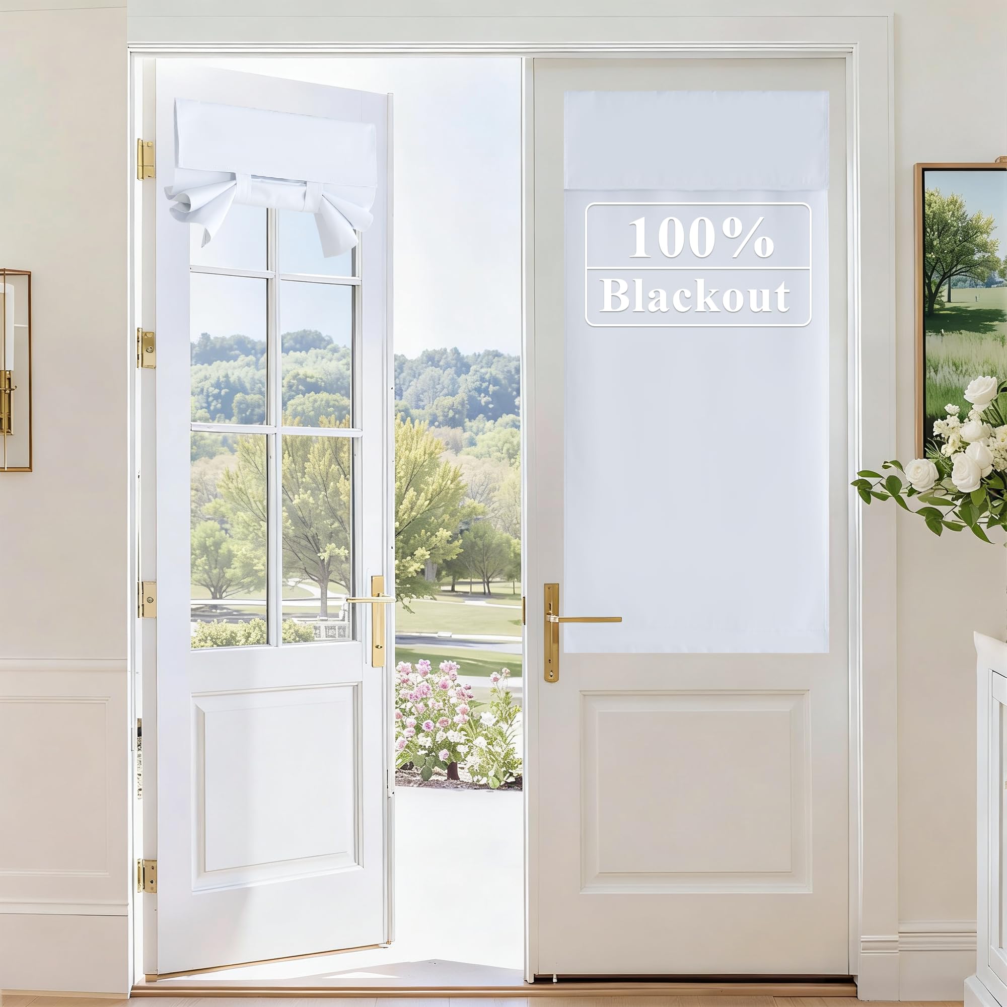 RYB HOME Blackout French Door Curtain - Privacy Thermal Insulated Window Shades for Patio Kitchen Front Entry Back Door Glass Window, Self Adhesive No Drill, 1 Panel, 26" W x 69" L, Black