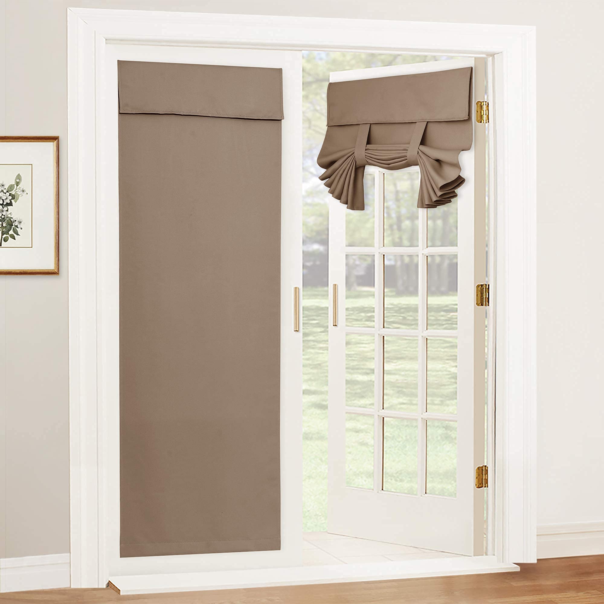 RYB HOME Blackout French Door Curtain - Privacy Thermal Insulated Window Shades for Patio Kitchen Front Entry Back Door Glass Window, Self Adhesive No Drill, 1 Panel, 26" W x 69" L, Black
